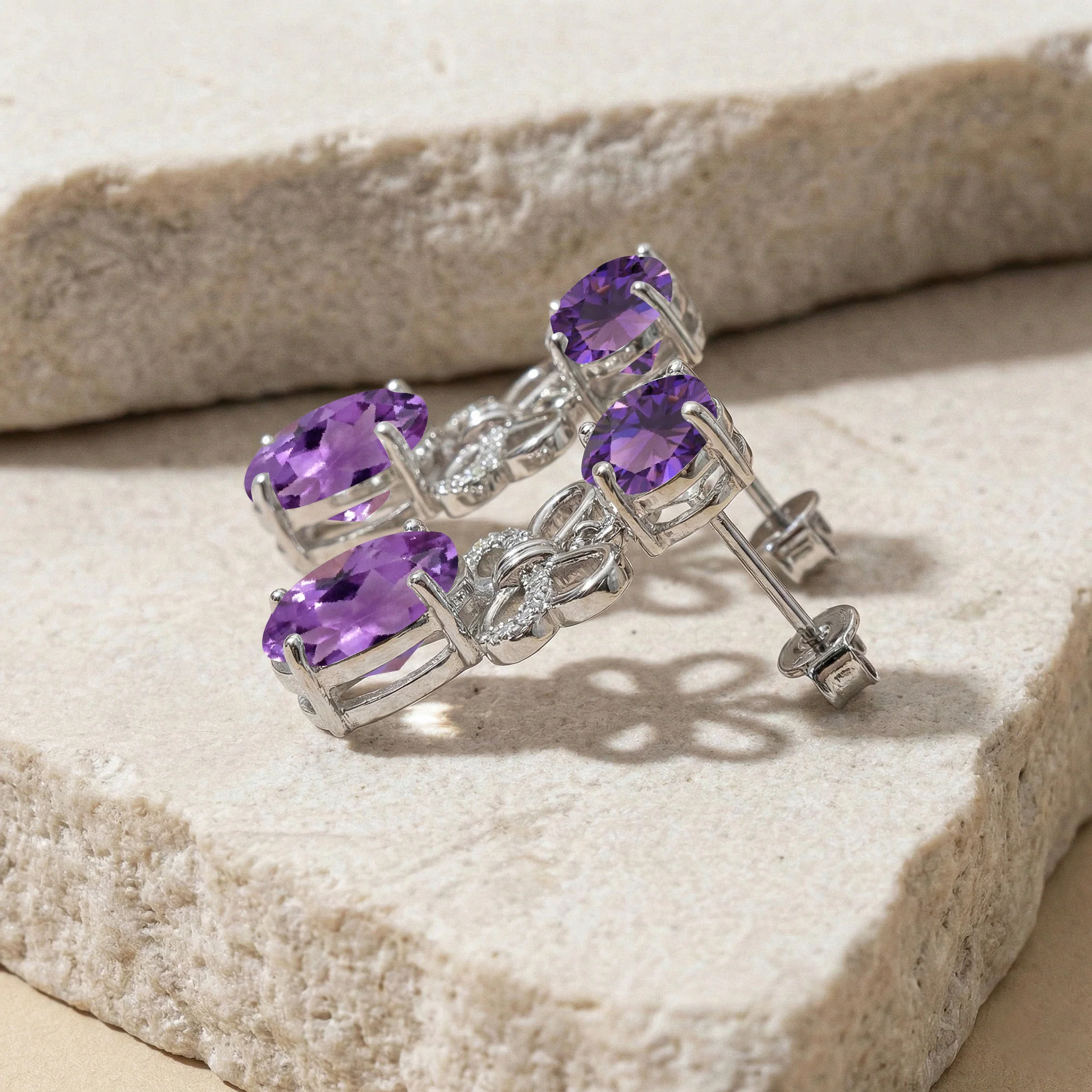 Amethyst Round and Oval Stud Earring in 925 Sterling Silver 6 MM 5-ct. - Image 4