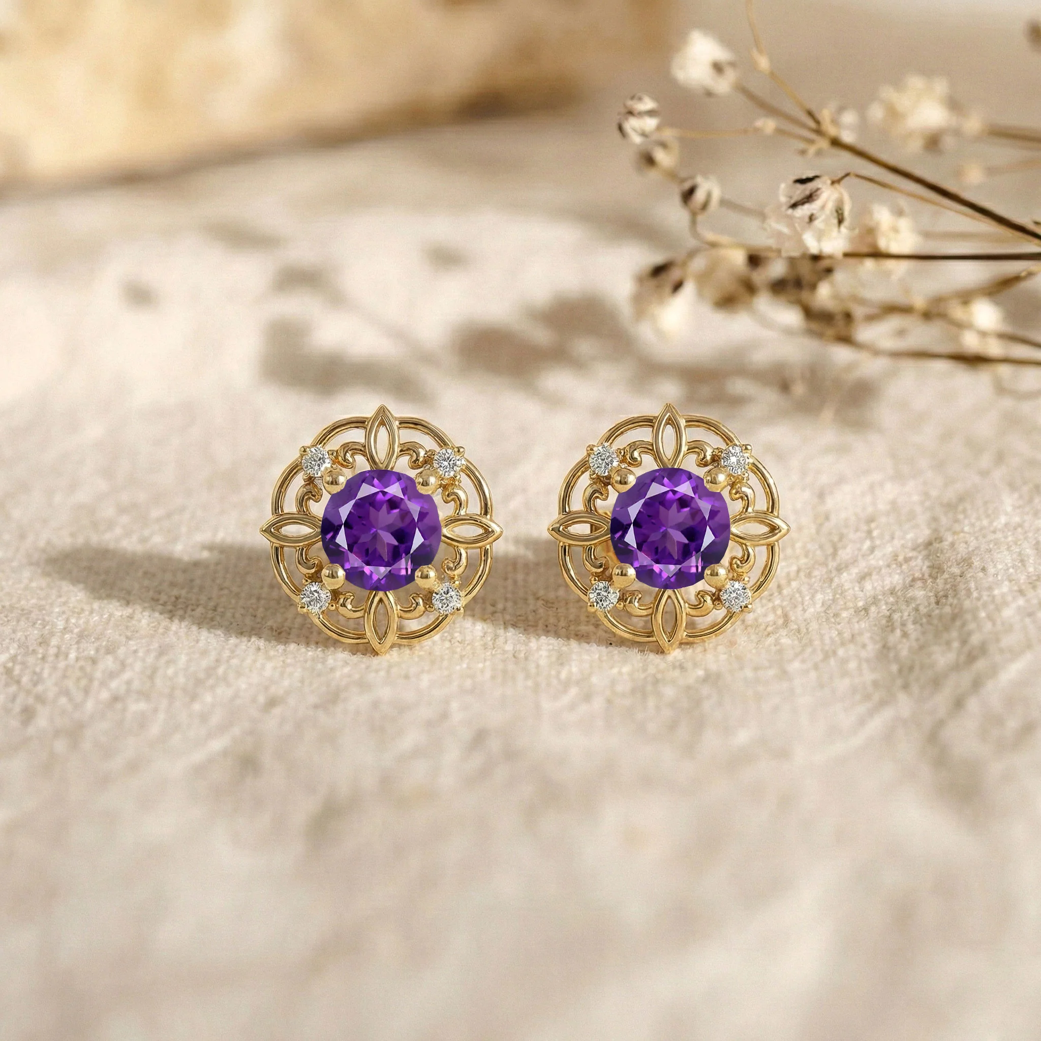 Amethyst Round Halo Stud Earrings in 925 Sterling Silver 5MM 1.30ct - Image 10