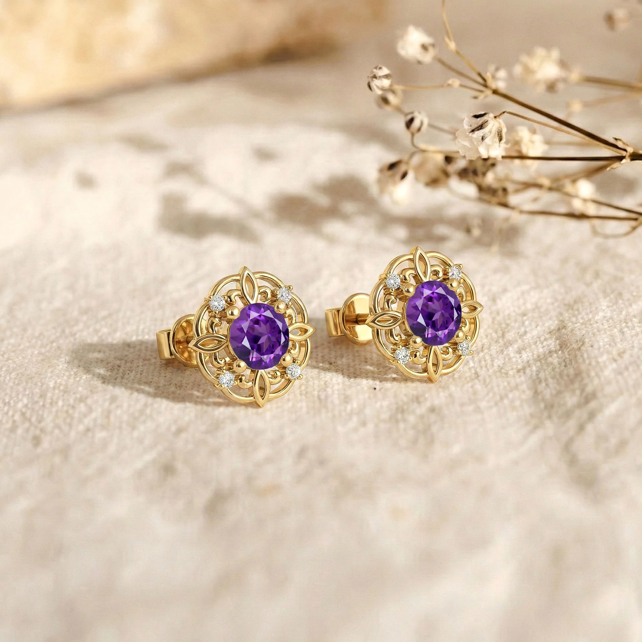 Amethyst Round Halo Stud Earrings in 925 Sterling Silver 5MM 1.30ct - Image 11