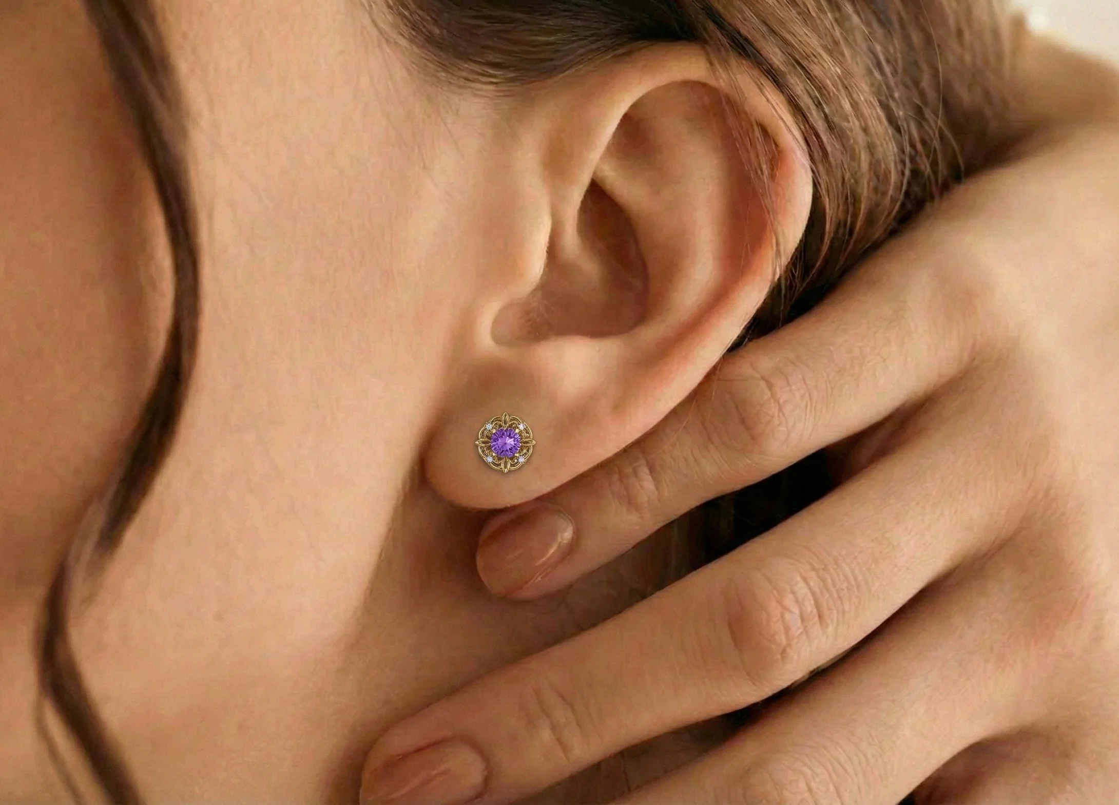 Amethyst Round Halo Stud Earrings in 925 Sterling Silver 5MM 1.30ct - Image 12