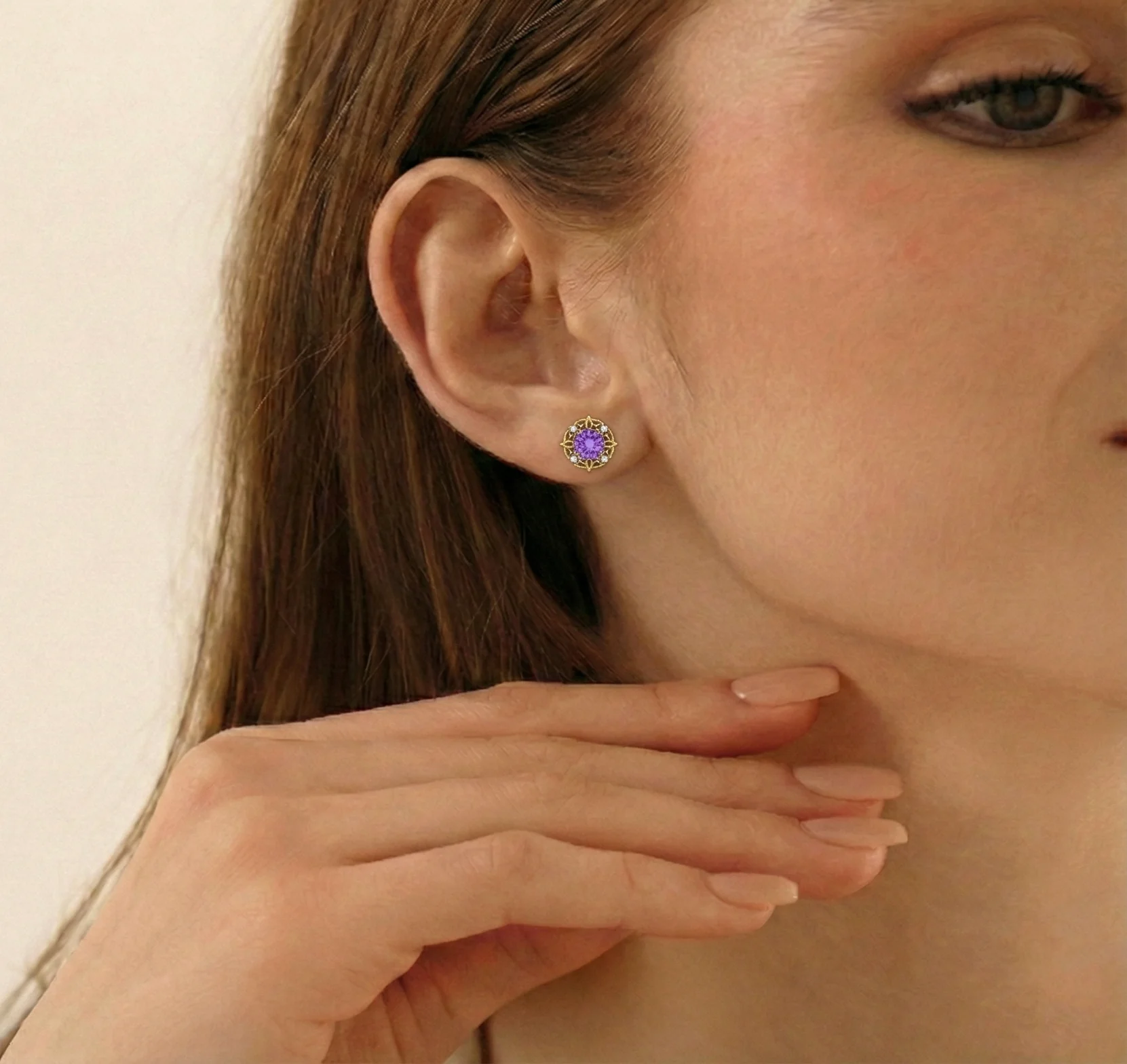 Amethyst Round Halo Stud Earrings in 925 Sterling Silver 5MM 1.30ct - Image 13