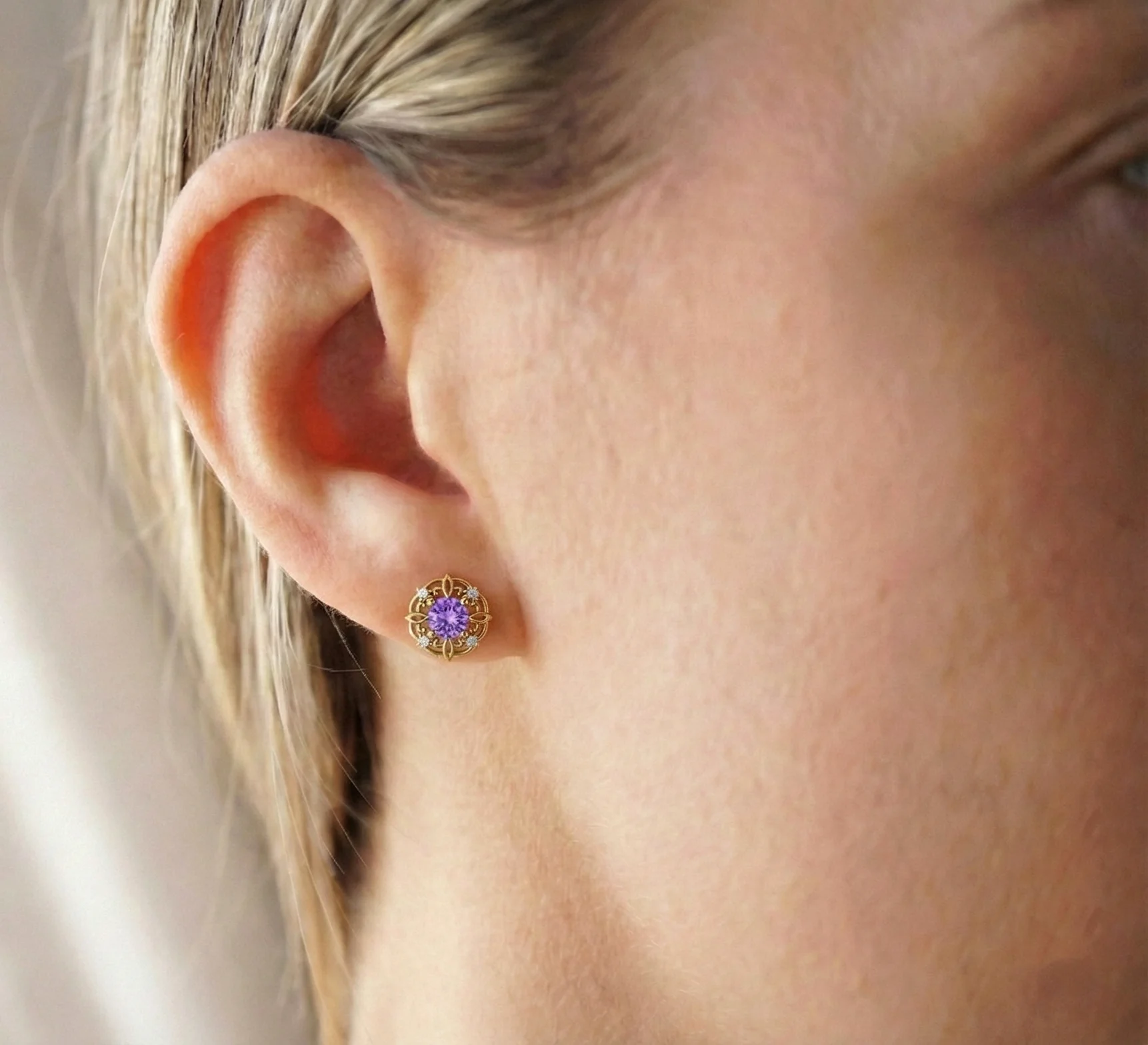Amethyst Round Halo Stud Earrings in 925 Sterling Silver 5MM 1.30ct - Image 14