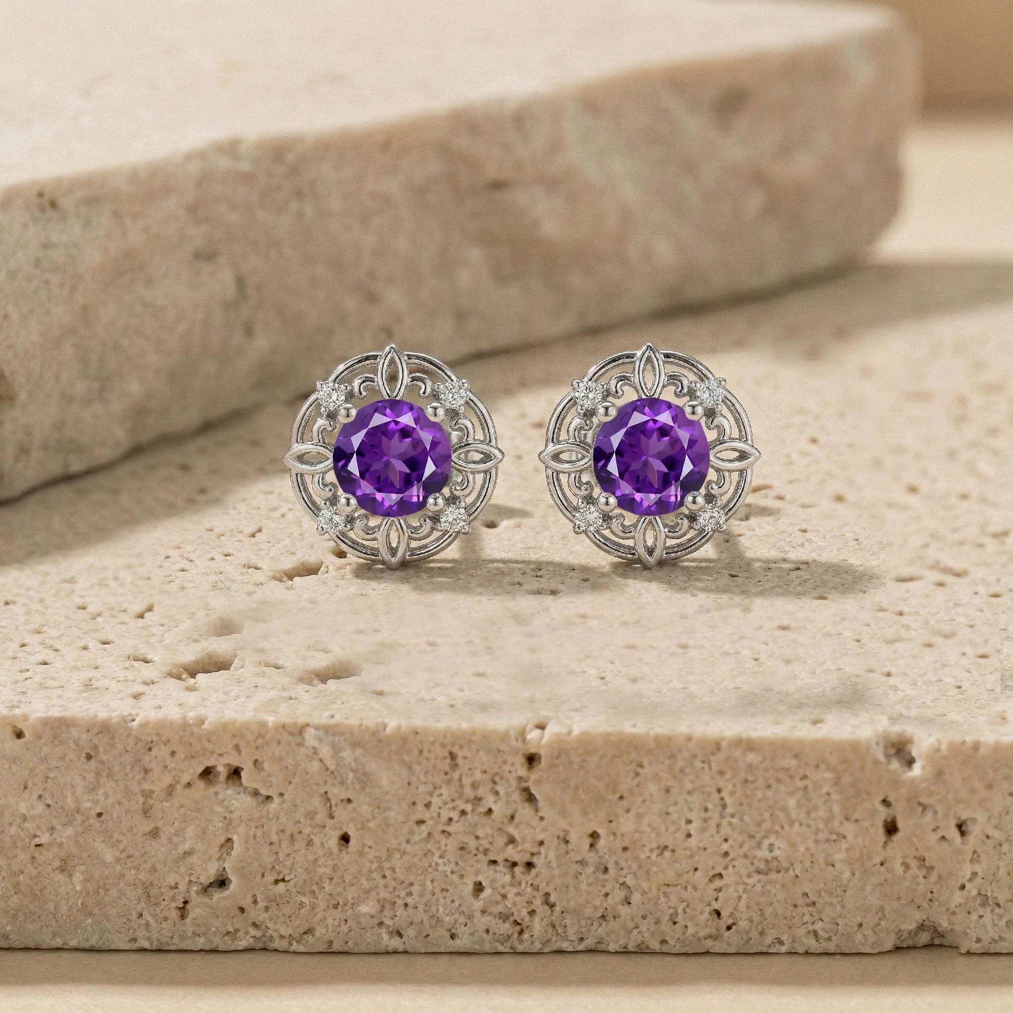 Amethyst Round Halo Stud Earrings in 925 Sterling Silver 5MM 1.30ct - Image 3