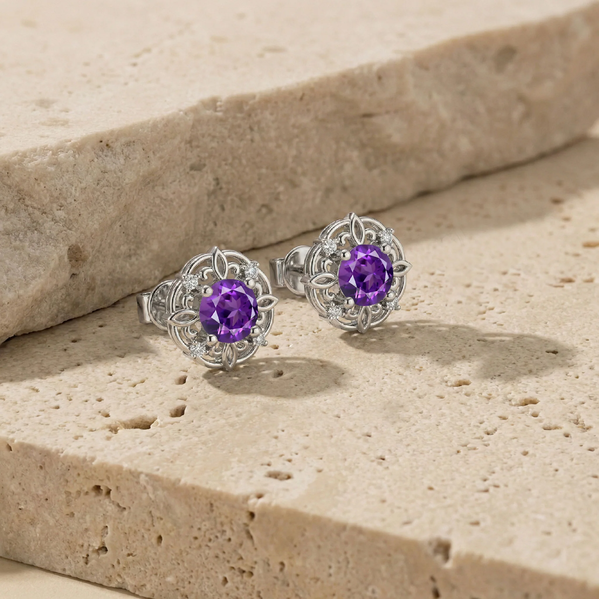 Amethyst Round Halo Stud Earrings in 925 Sterling Silver 5MM 1.30ct - Image 4