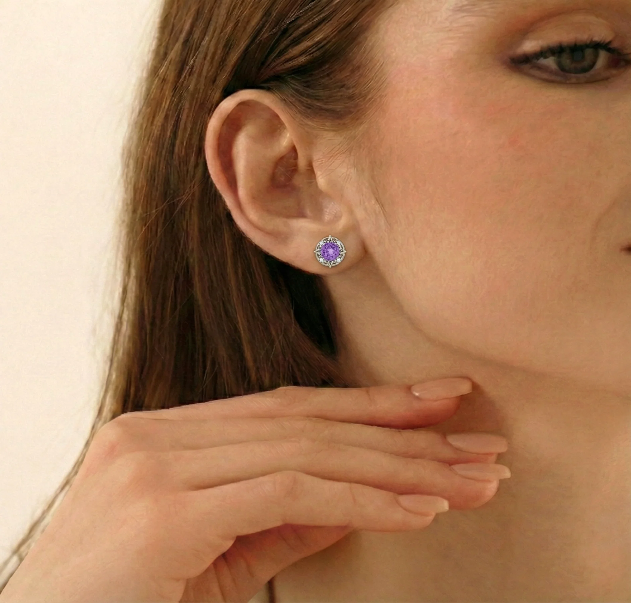 Amethyst Round Halo Stud Earrings in 925 Sterling Silver 5MM 1.30ct - Image 6
