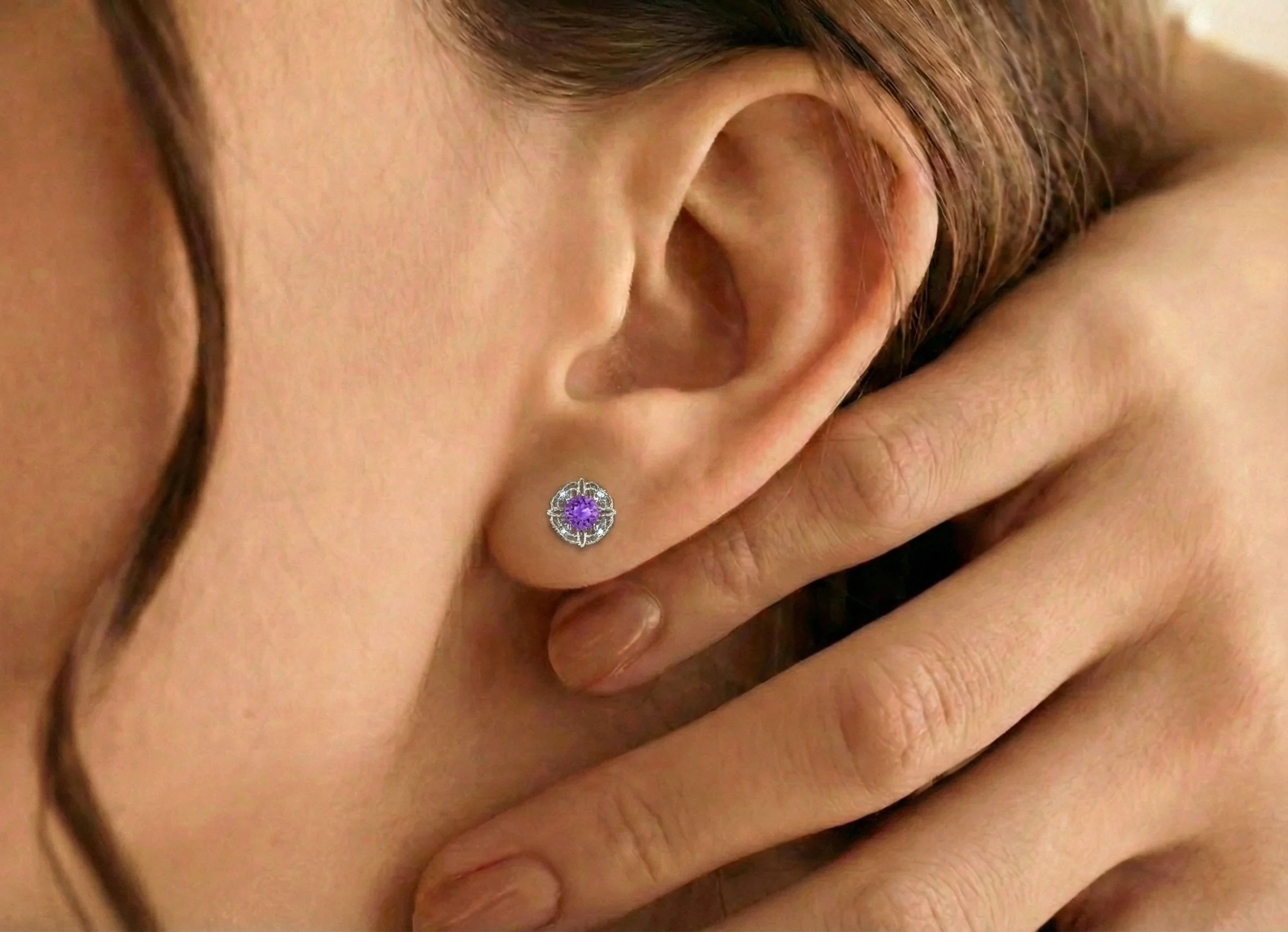 Amethyst Round Halo Stud Earrings in 925 Sterling Silver 5MM 1.30ct - Image 7