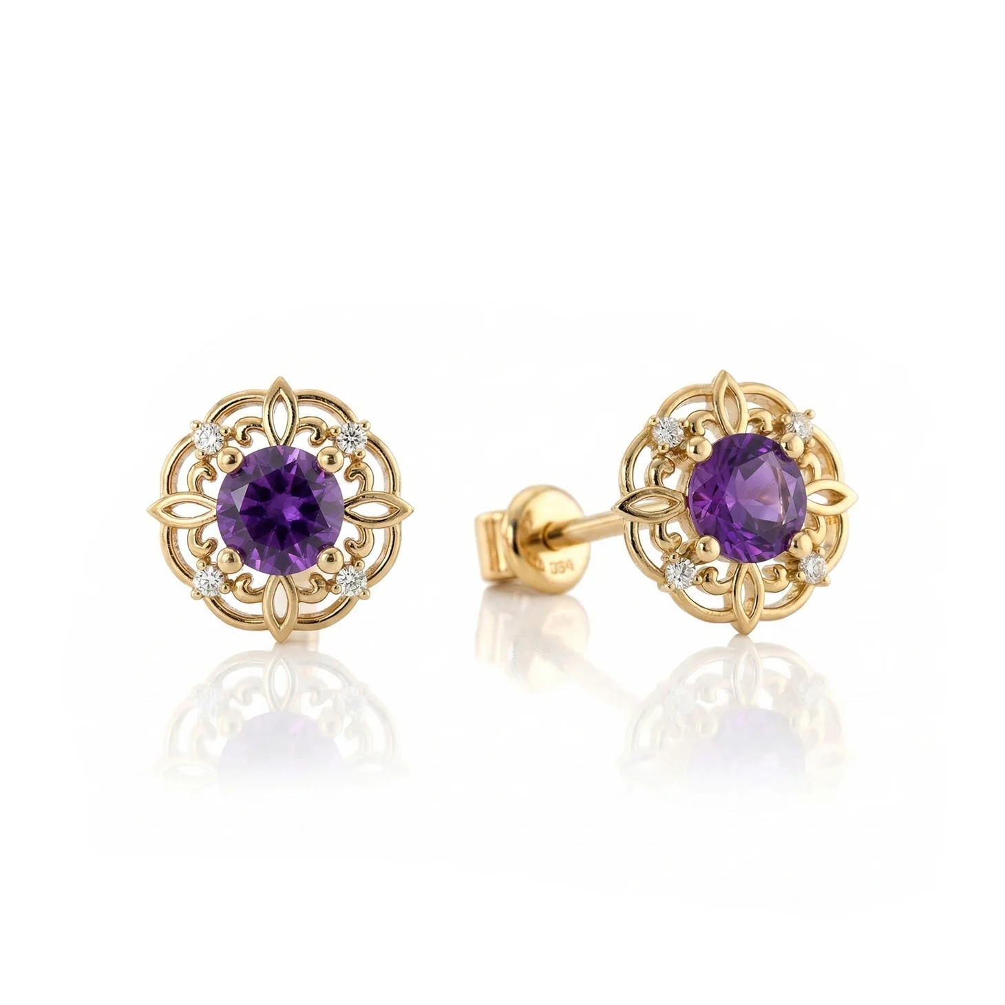 Amethyst Round Halo Stud Earrings in 925 Sterling Silver 5MM 1.30ct - Image 8