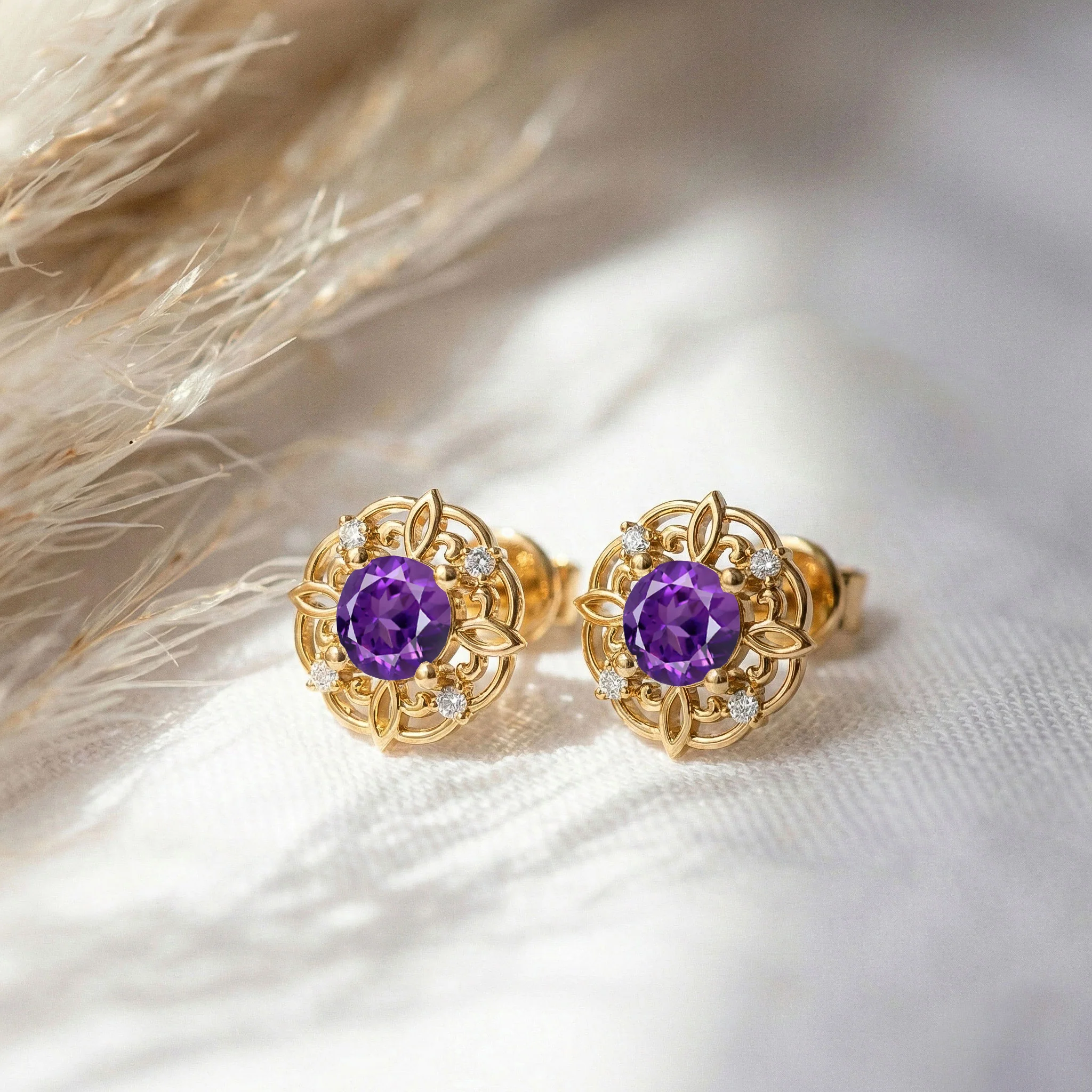 Amethyst Round Halo Stud Earrings in 925 Sterling Silver 5MM 1.30ct - Image 9