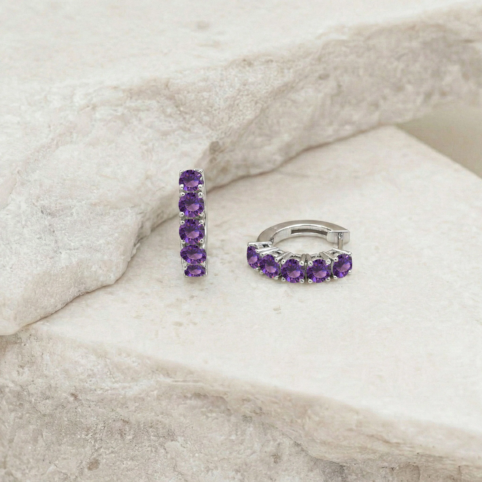 Amethyst Round Hoop Earrings in 925 Sterling Silver 3MM 1.30ct - Image 3