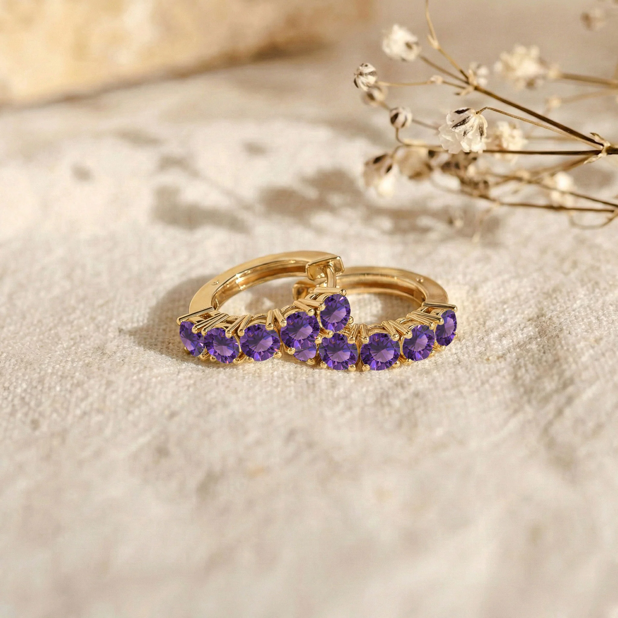 Amethyst Round Hoop Earrings in 925 Sterling Silver 3MM 1.30ct - Image 9