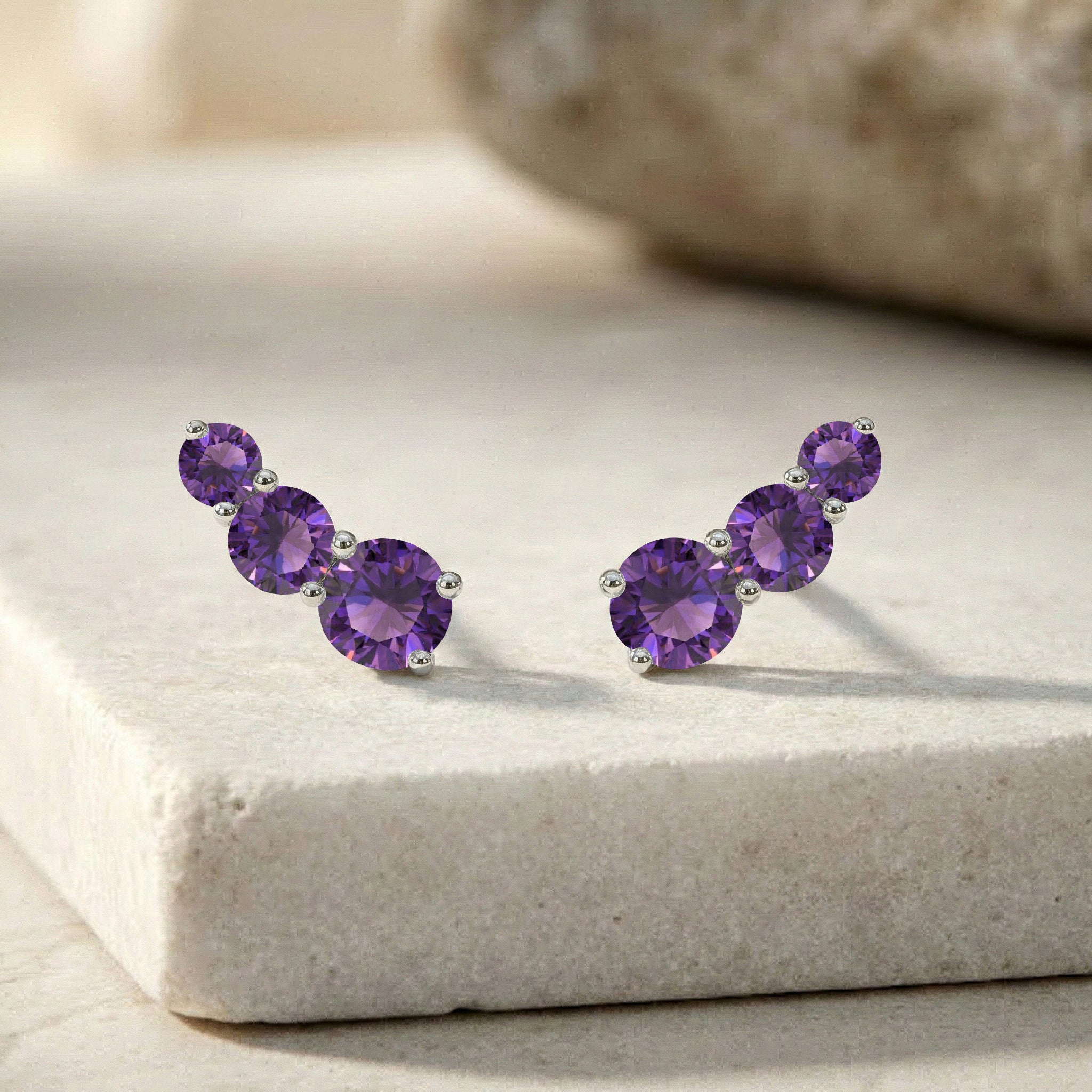 Amethyst Round Stud Earring in 925 Sterling Silver 5X4X3MM 1.40 ct. - Image 3