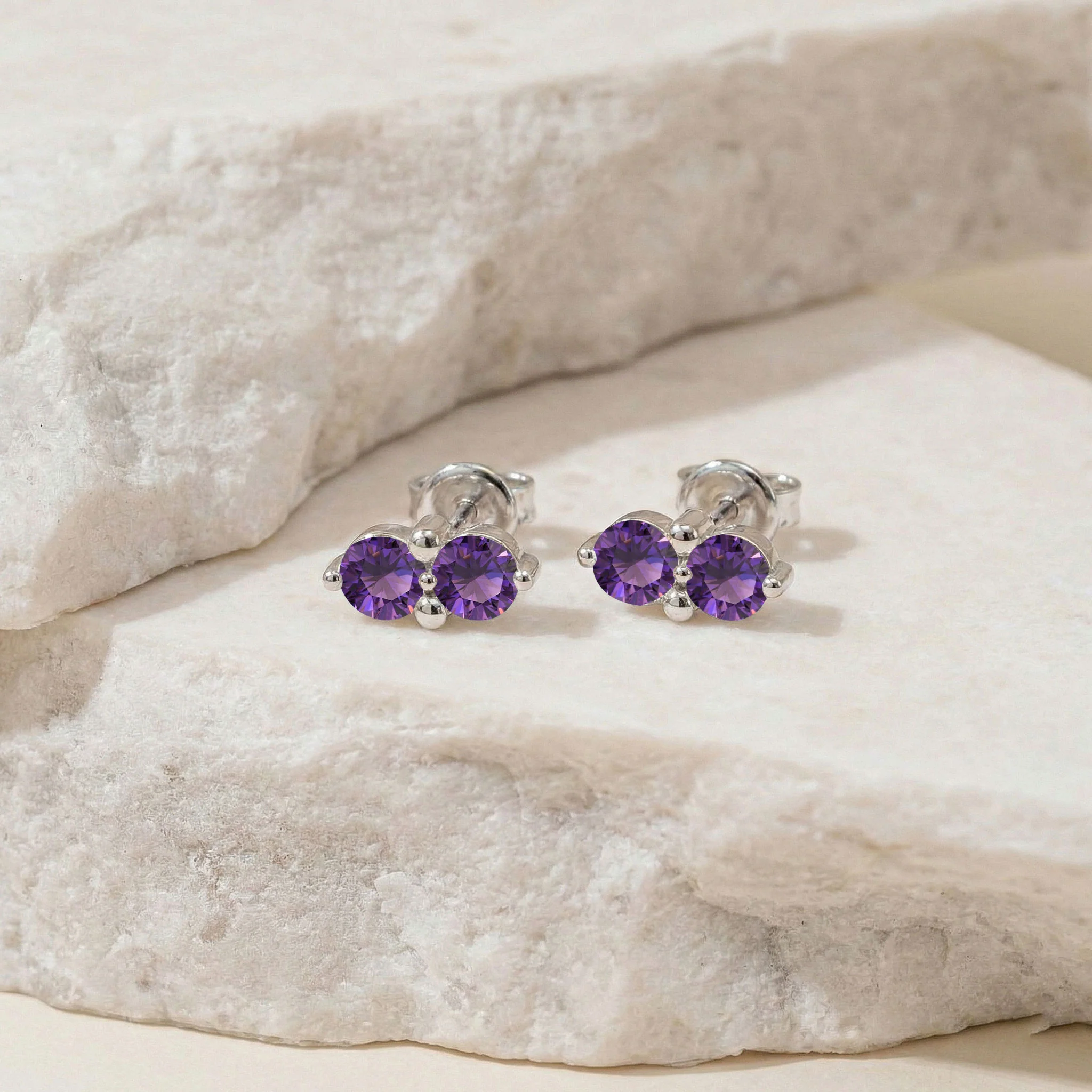 Amethyst Round Stud Earrings in 925 Sterling Silver 3 MM 1.20ct - Image 5