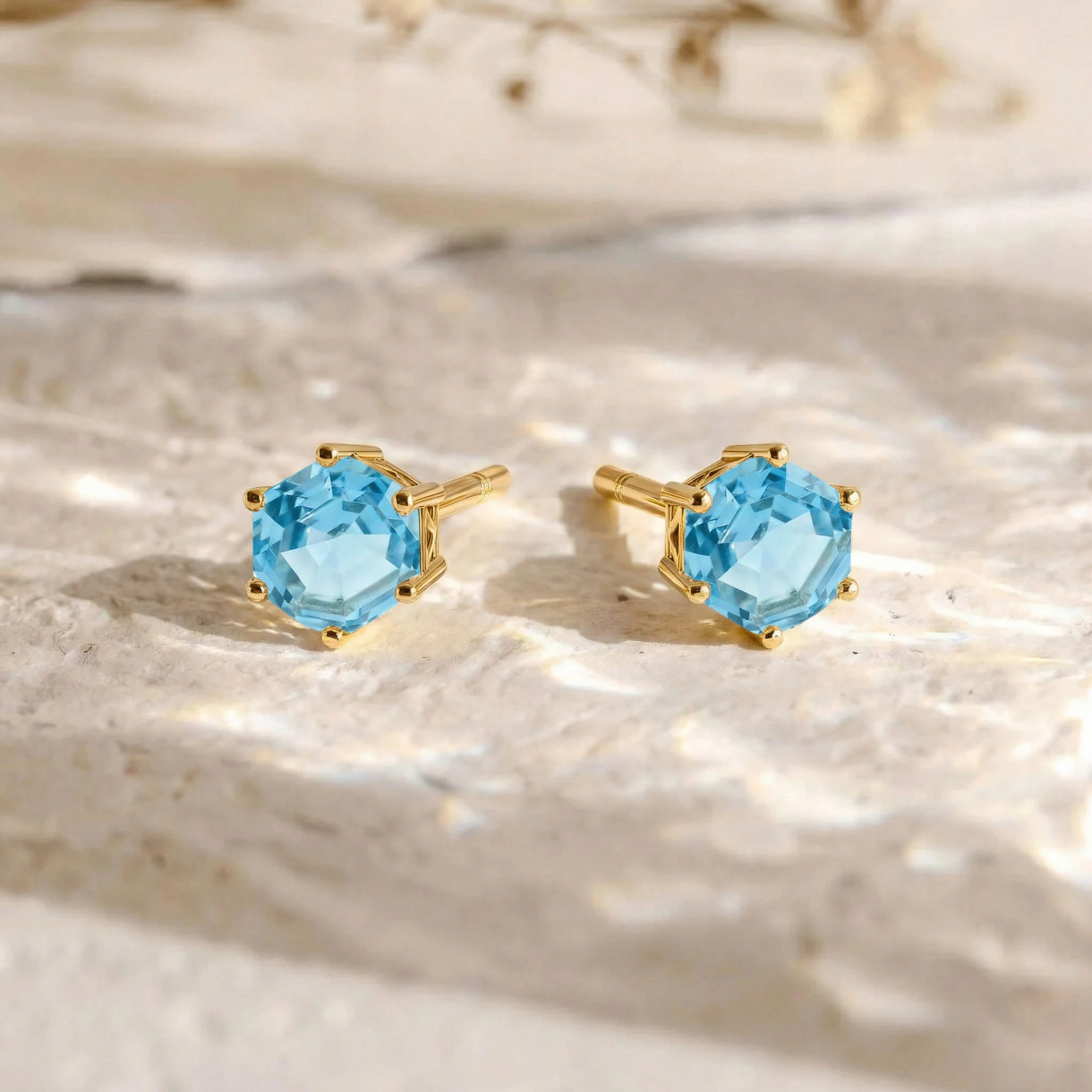 Aquamarine Hexagon Stud Earring in 925 Sterling Silver 6 MM 2ct - Image 9