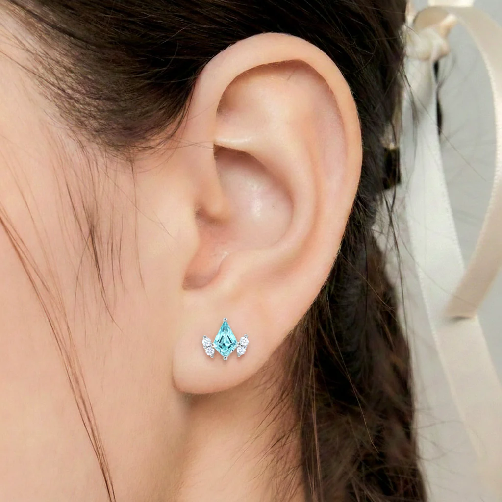 Aquamarine Kite Stud Earrings in 925 Sterling Silver 6x4 MM 1ct - Image 4