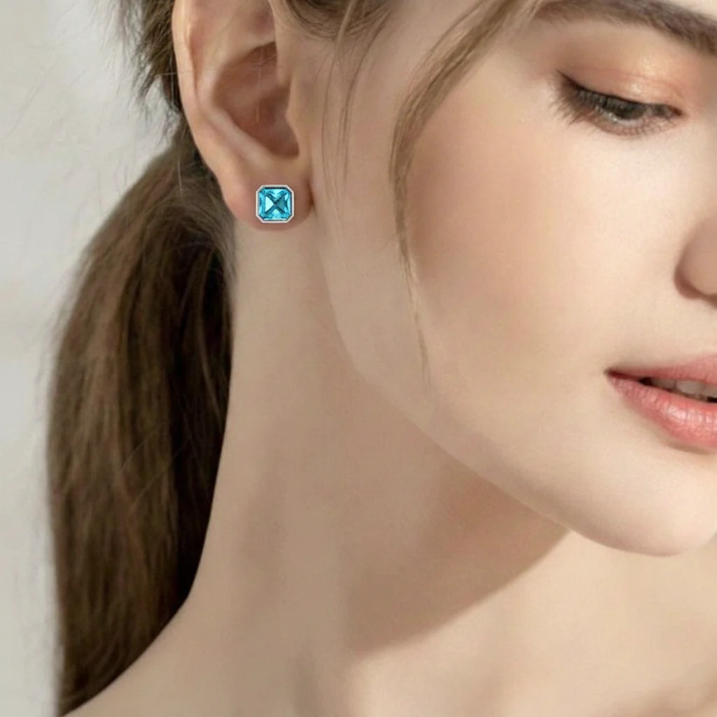 Aquamarine Octagon Stud Earring in 925 Sterling Silver 6MM 2ct. - Image 7