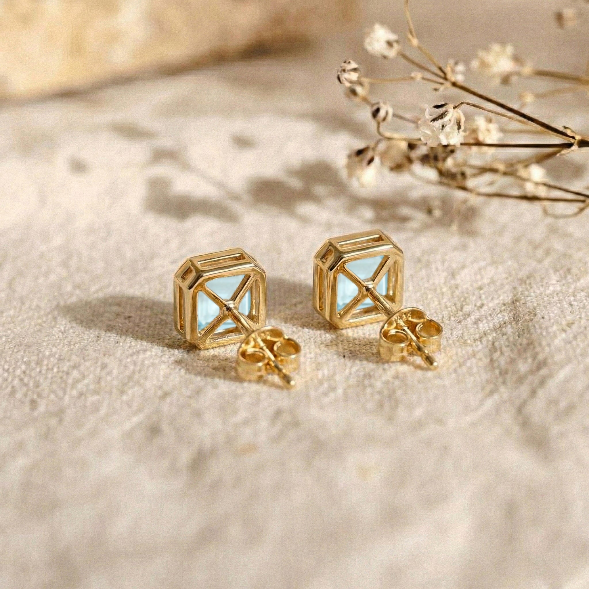 Aquamarine Octagon Stud Earring in 925 Sterling Silver 6MM 2ct. - Image 9