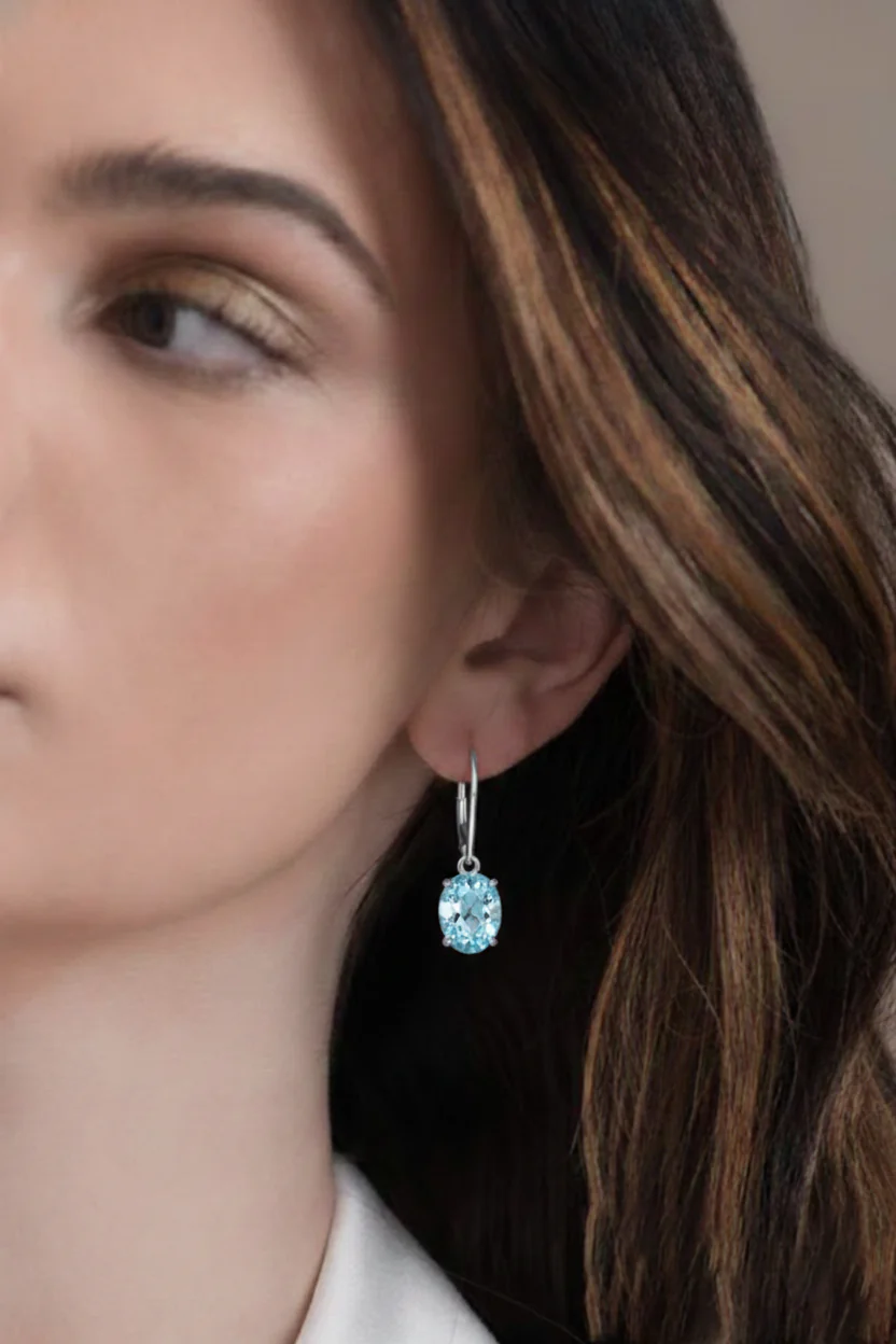 Aquamarine Oval Dangle Earring in 925 Sterling Silver 8X6 MM 2.4ct - Image 10