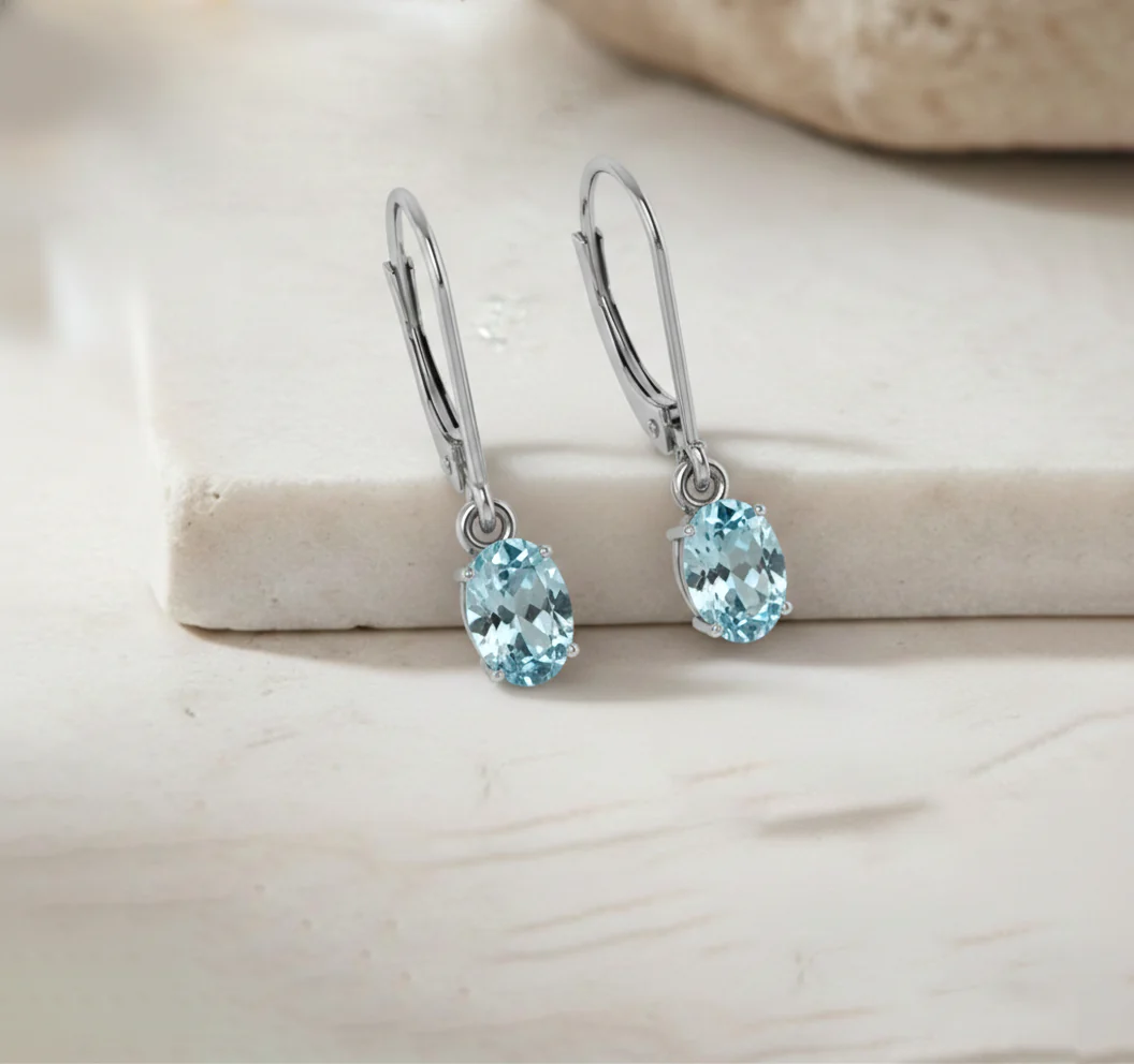 Aquamarine Oval Dangle Earring in 925 Sterling Silver 8X6 MM 2.4ct - Image 3