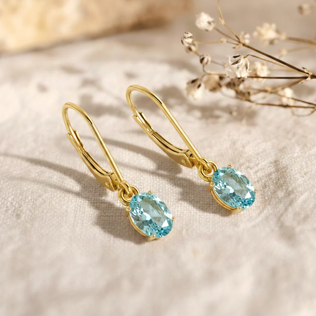Aquamarine Oval Dangle Earring in 925 Sterling Silver 8X6 MM 2.4ct - Image 4