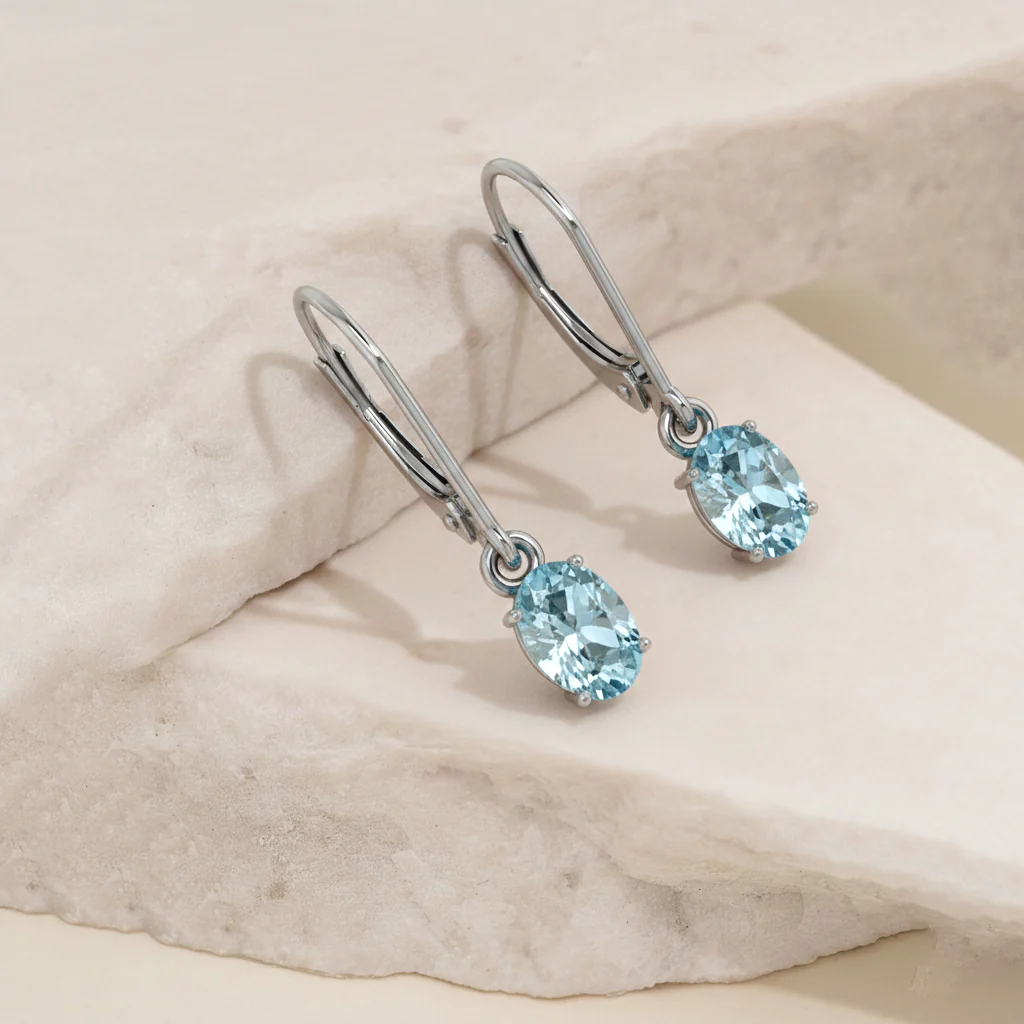 Aquamarine Oval Dangle Earring in 925 Sterling Silver 8X6 MM 2.4ct - Image 5