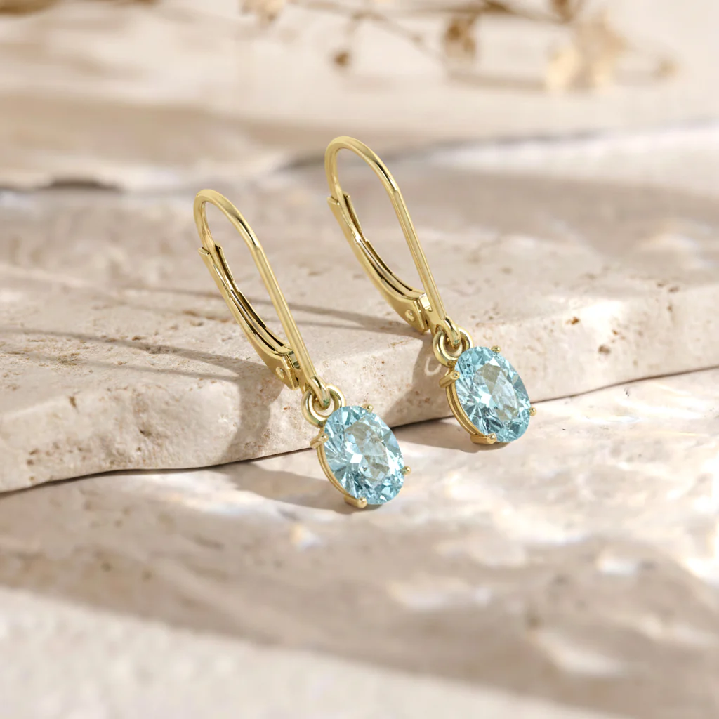 Aquamarine Oval Dangle Earring in 925 Sterling Silver 8X6 MM 2.4ct - Image 6