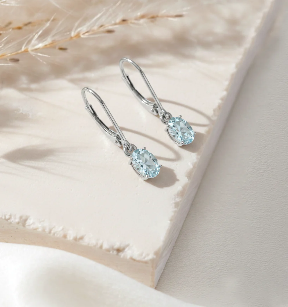 Aquamarine Oval Dangle Earring in 925 Sterling Silver 8X6 MM 2.4ct - Image 7