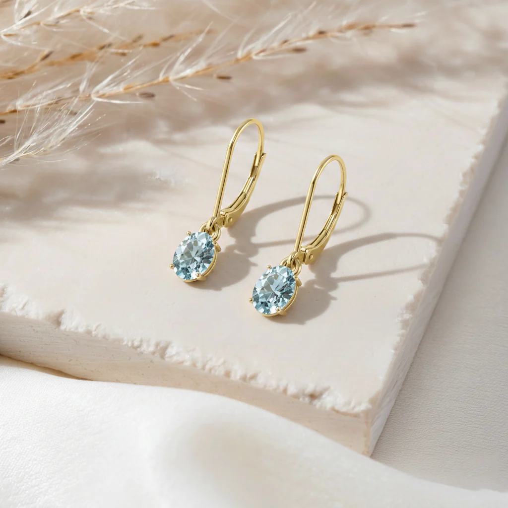 Aquamarine Oval Dangle Earring in 925 Sterling Silver 8X6 MM 2.4ct - Image 8