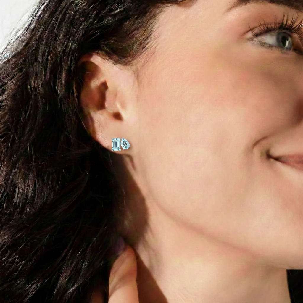 Aquamarine Pear and Octagon Stud Earrings in 925 Sterling Silver 6*4MM 2ct - Image 10