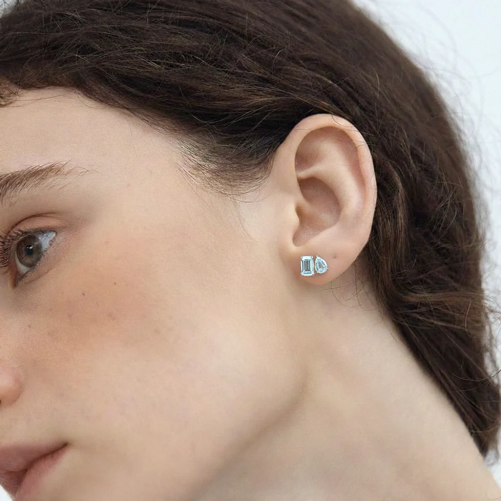 Aquamarine Pear and Octagon Stud Earrings in 925 Sterling Silver 6*4MM 2ct - Image 11