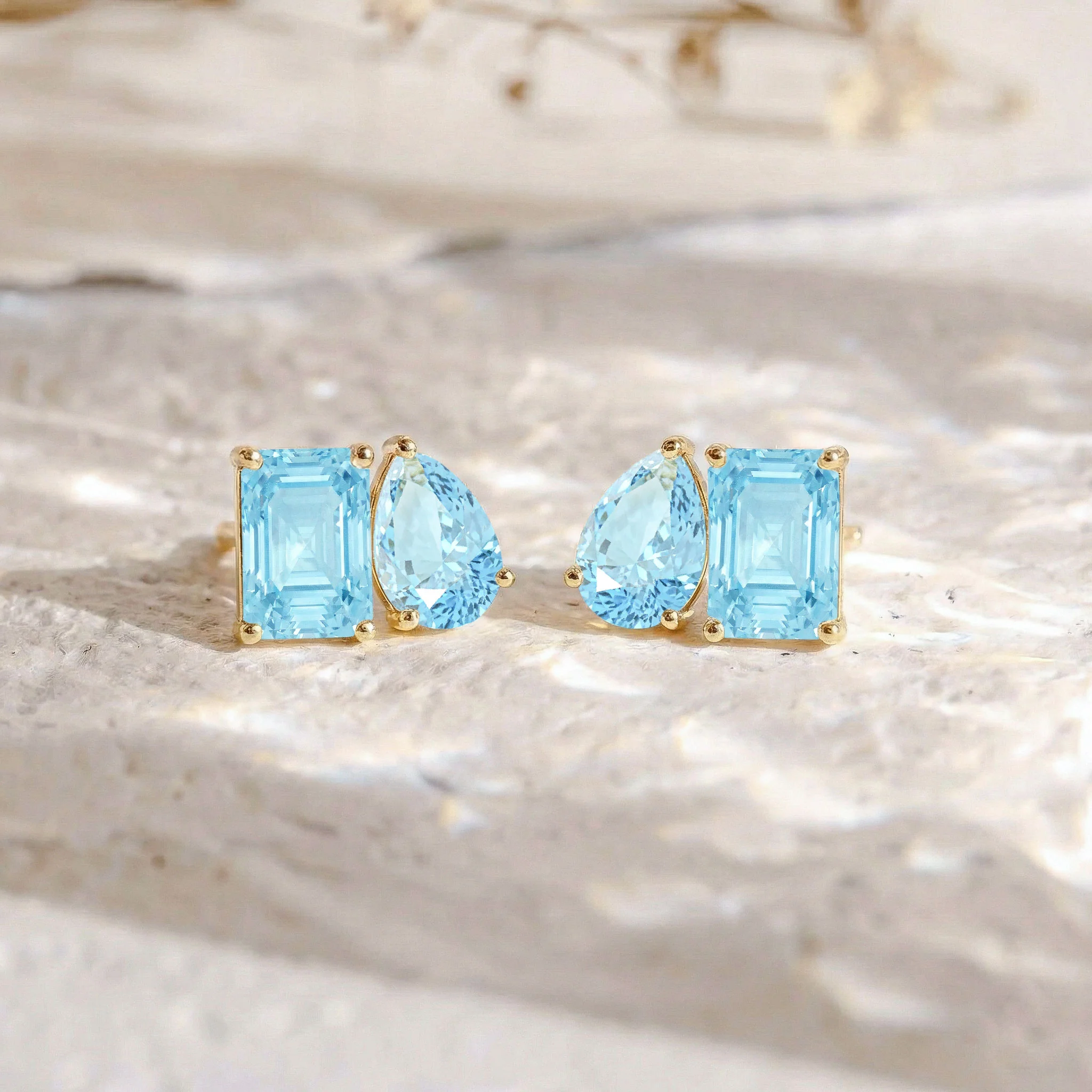 Aquamarine Pear and Octagon Stud Earrings in 925 Sterling Silver 6*4MM 2ct - Image 14
