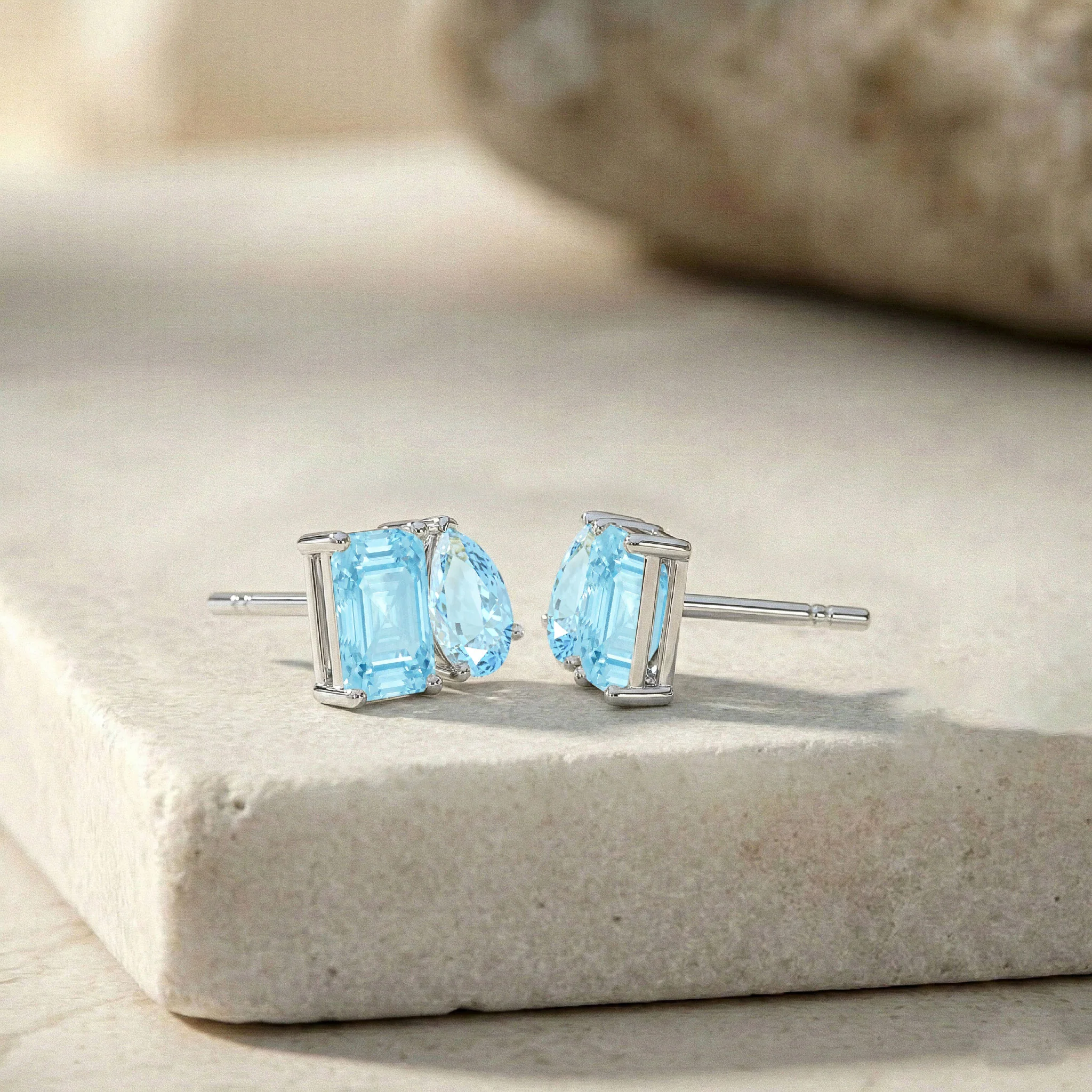 Aquamarine Pear and Octagon Stud Earrings in 925 Sterling Silver 6*4MM 2ct - Image 3