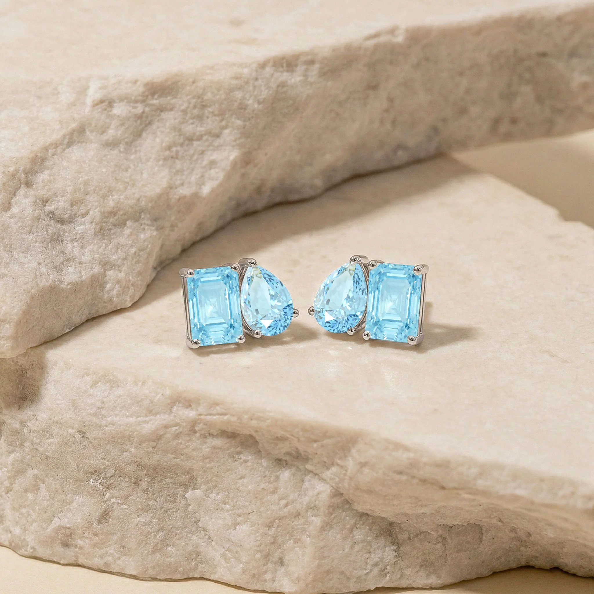 Aquamarine Pear and Octagon Stud Earrings in 925 Sterling Silver 6*4MM 2ct - Image 4