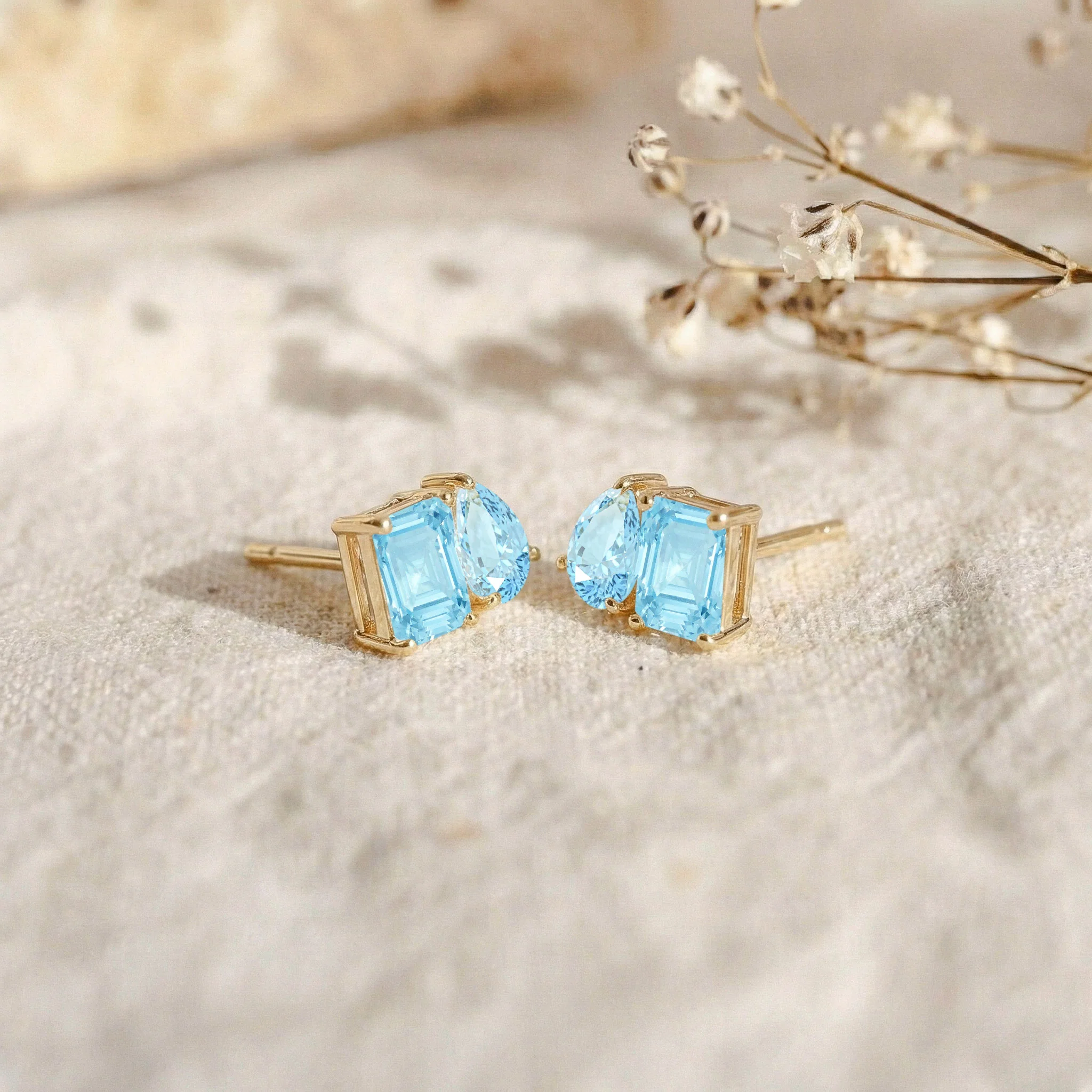 Aquamarine Pear and Octagon Stud Earrings in 925 Sterling Silver 6*4MM 2ct - Image 9