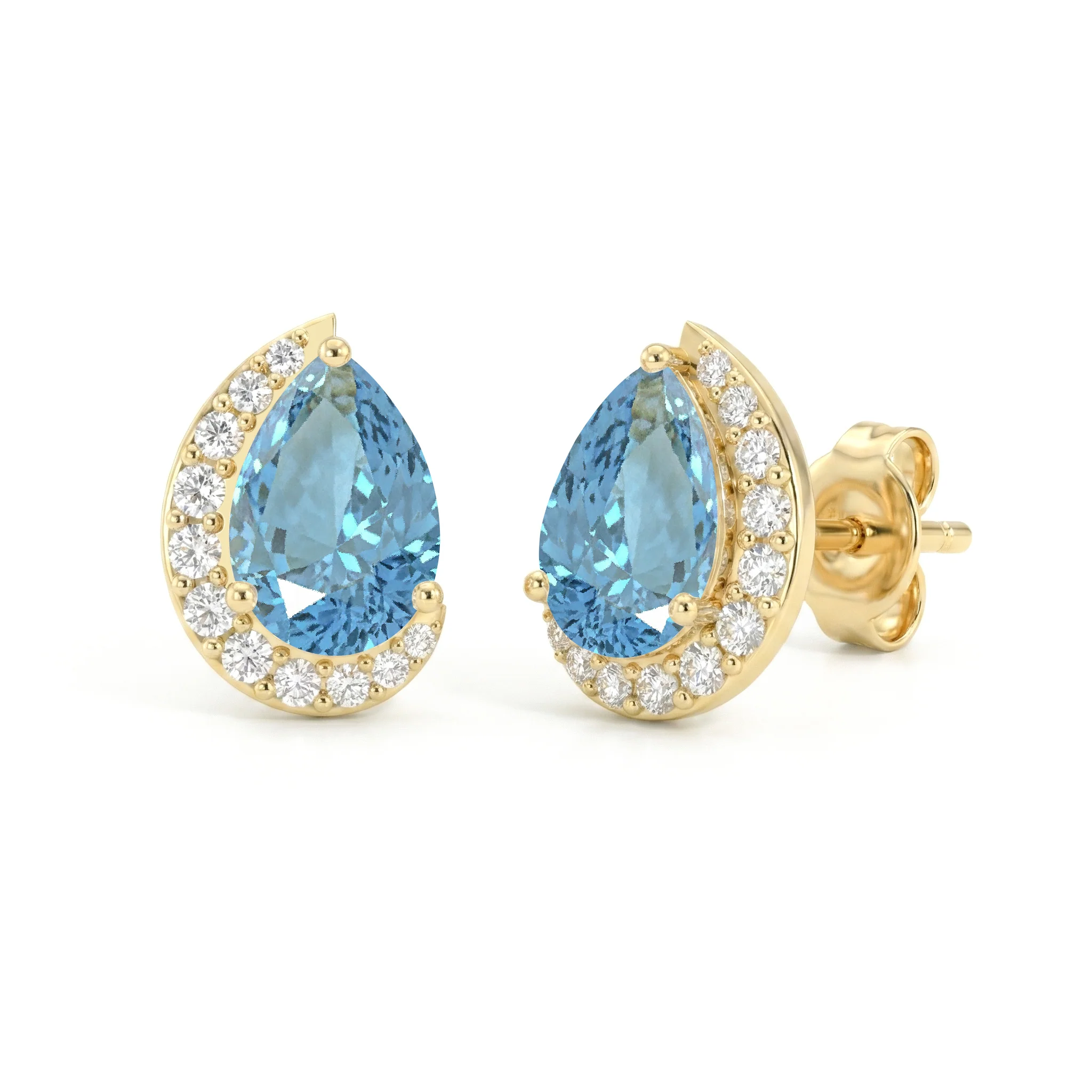 Aquamarine Pear Halo Stud Earrings in 925 Sterling Silver 1ct - Image 2