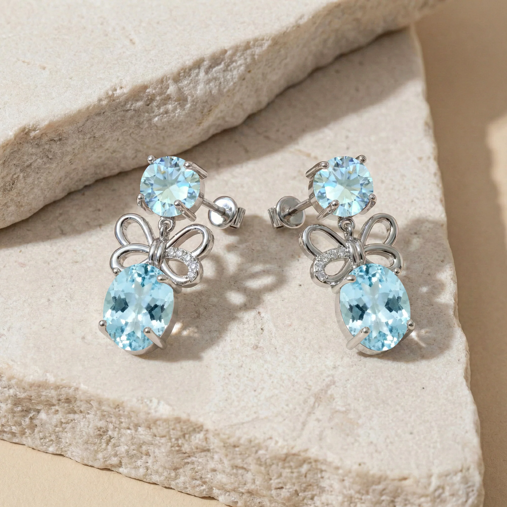 Aquamarine Round and Oval Stud Earring in 925 Sterling Silver 6 MM 5-ct. - Image 3