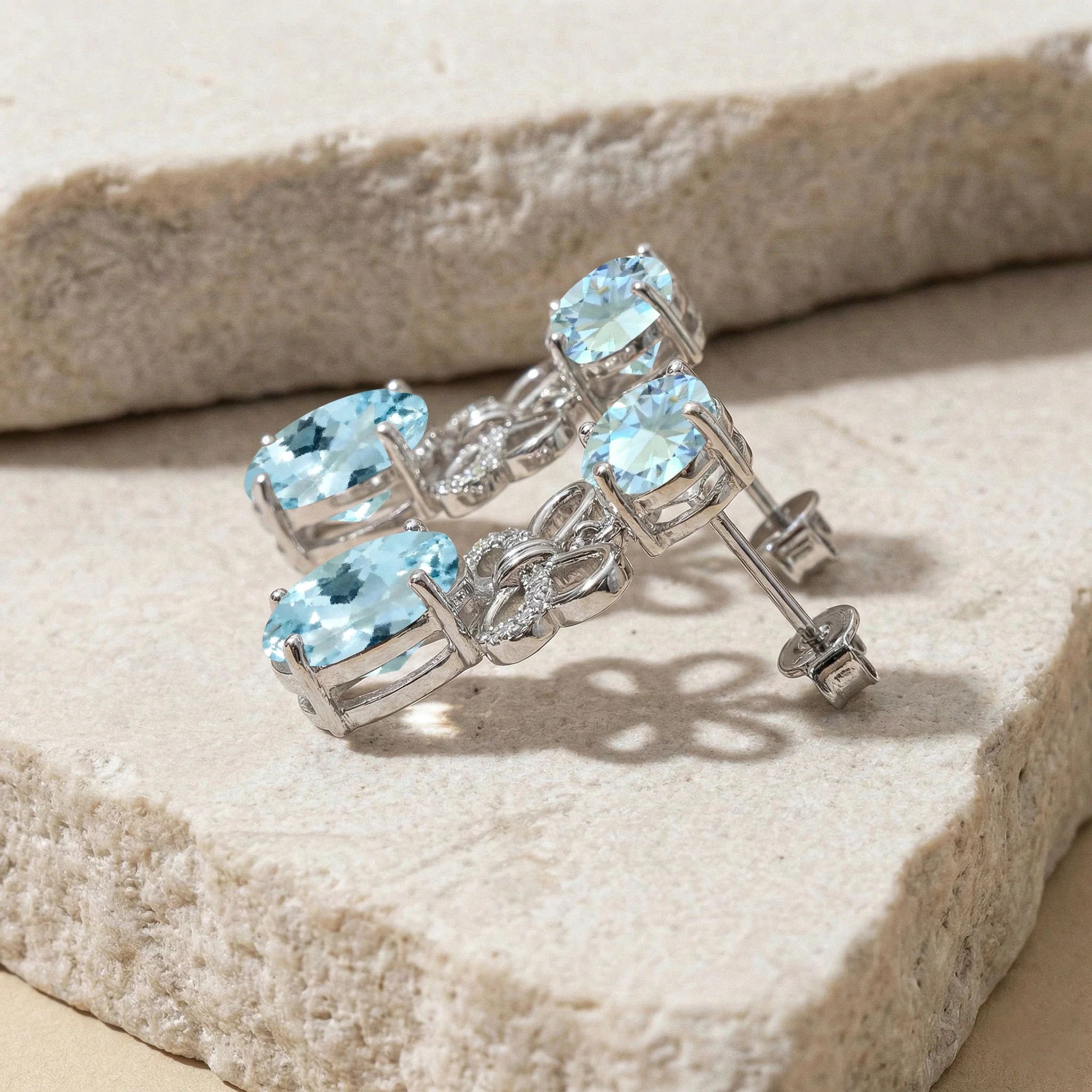 Aquamarine Round and Oval Stud Earring in 925 Sterling Silver 6 MM 5-ct. - Image 4