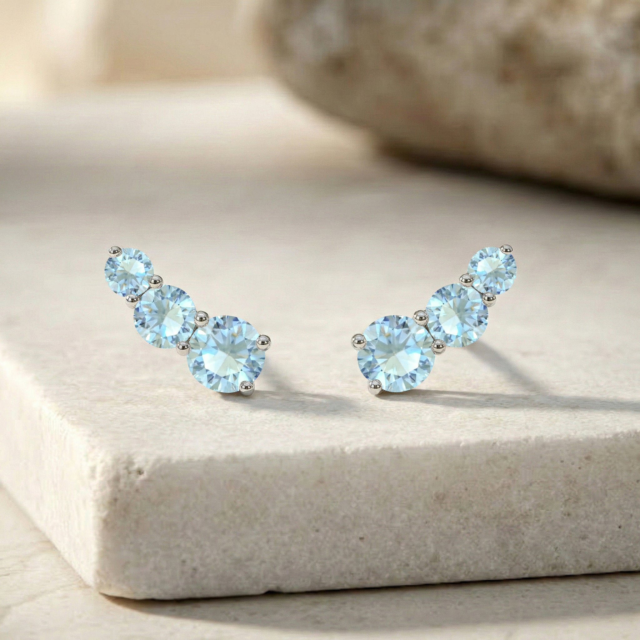 Aquamarine Round Stud Earring in 925 Sterling Silver 5*4*3MM 1.40 ct. - Image 3