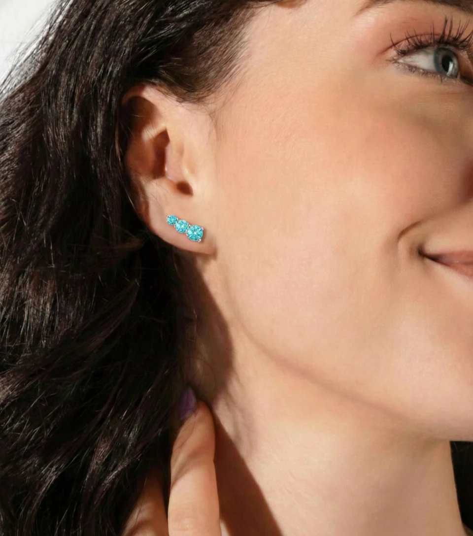 Aquamarine Round Stud Earring in 925 Sterling Silver 5*4*3MM 1.40 ct. - Image 5
