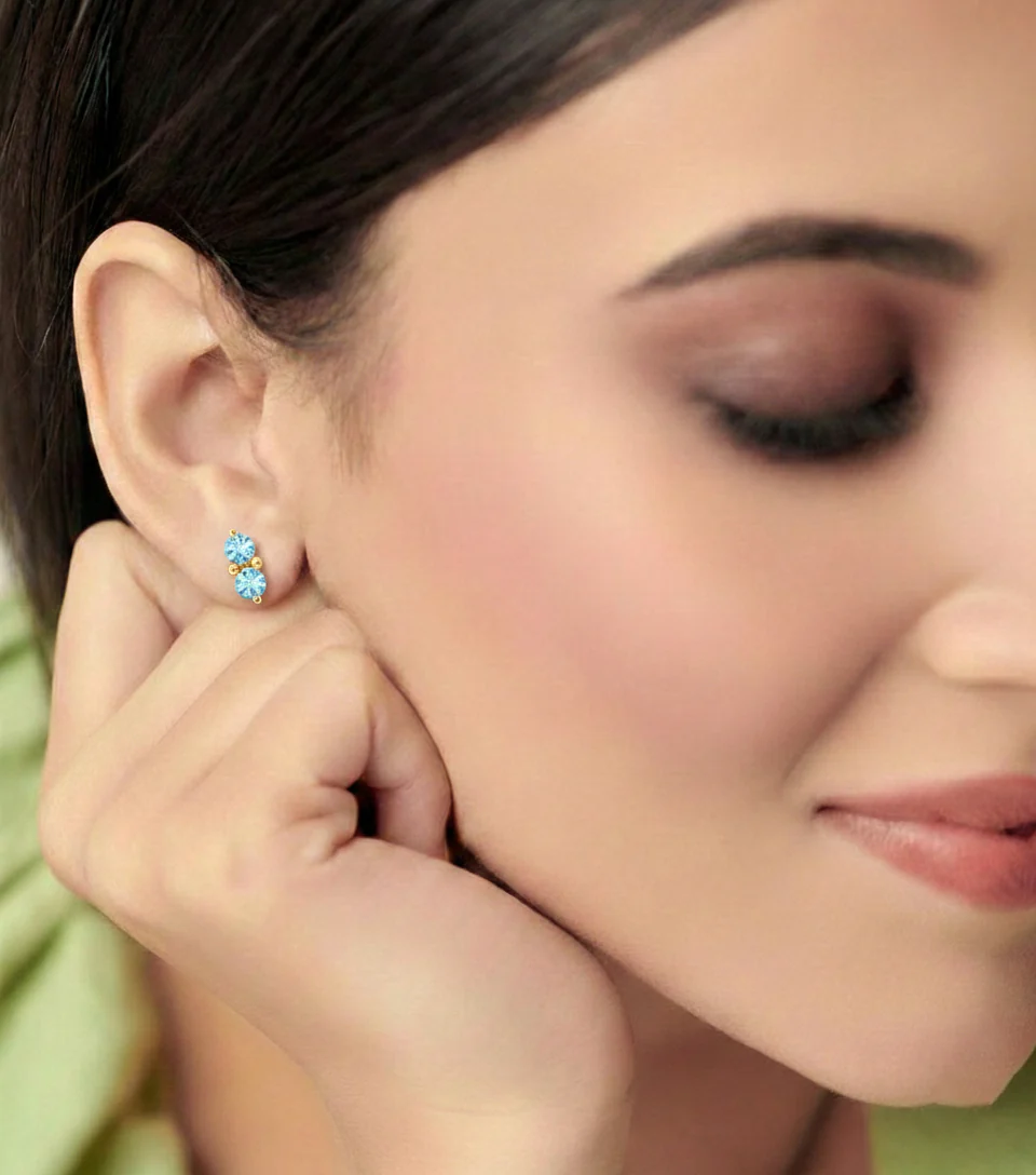 Aquamarine Round Stud Earrings in 925 Sterling Silver 3 MM 1.20ct - Image 12