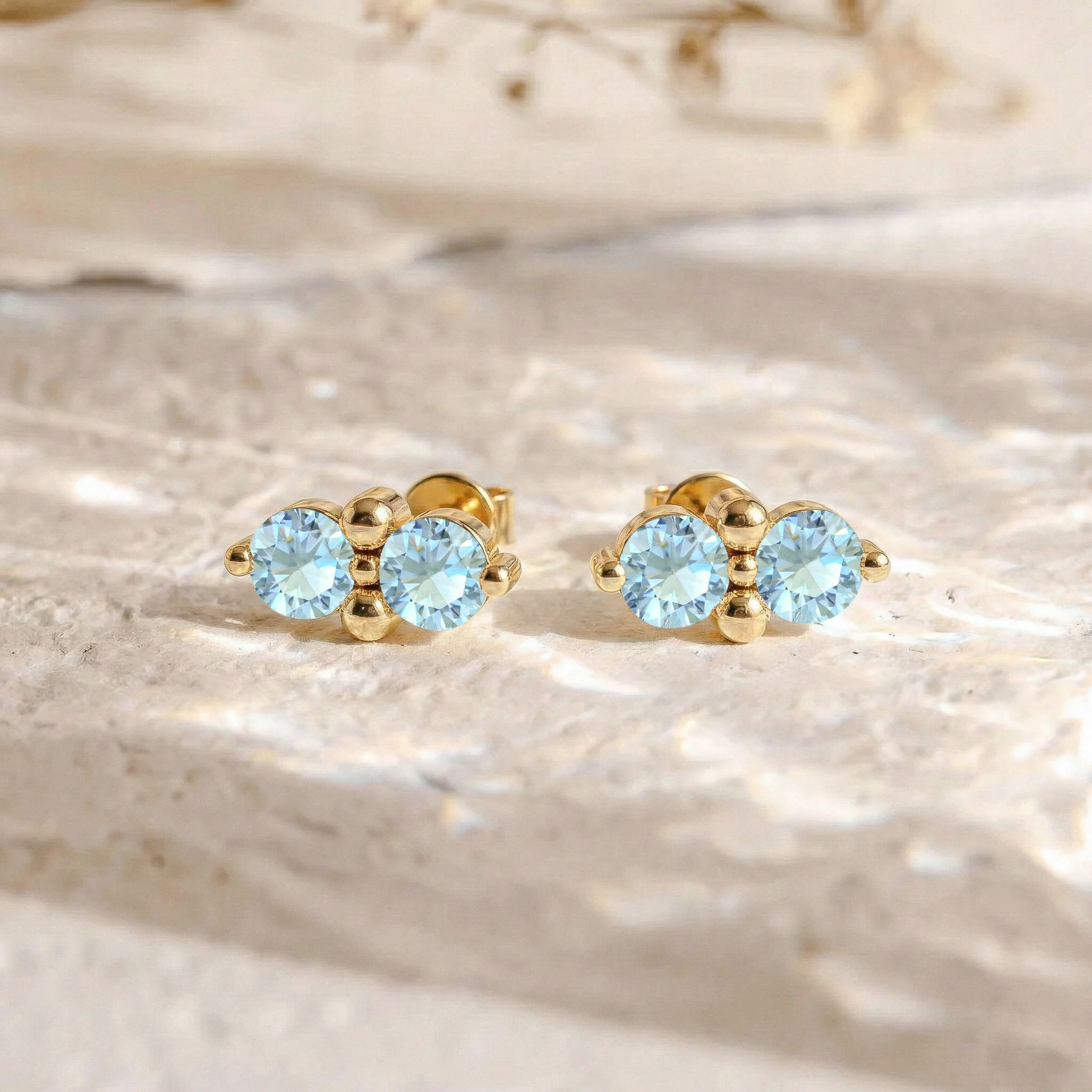 Aquamarine Round Stud Earrings in 925 Sterling Silver 3 MM 1.20ct - Image 17