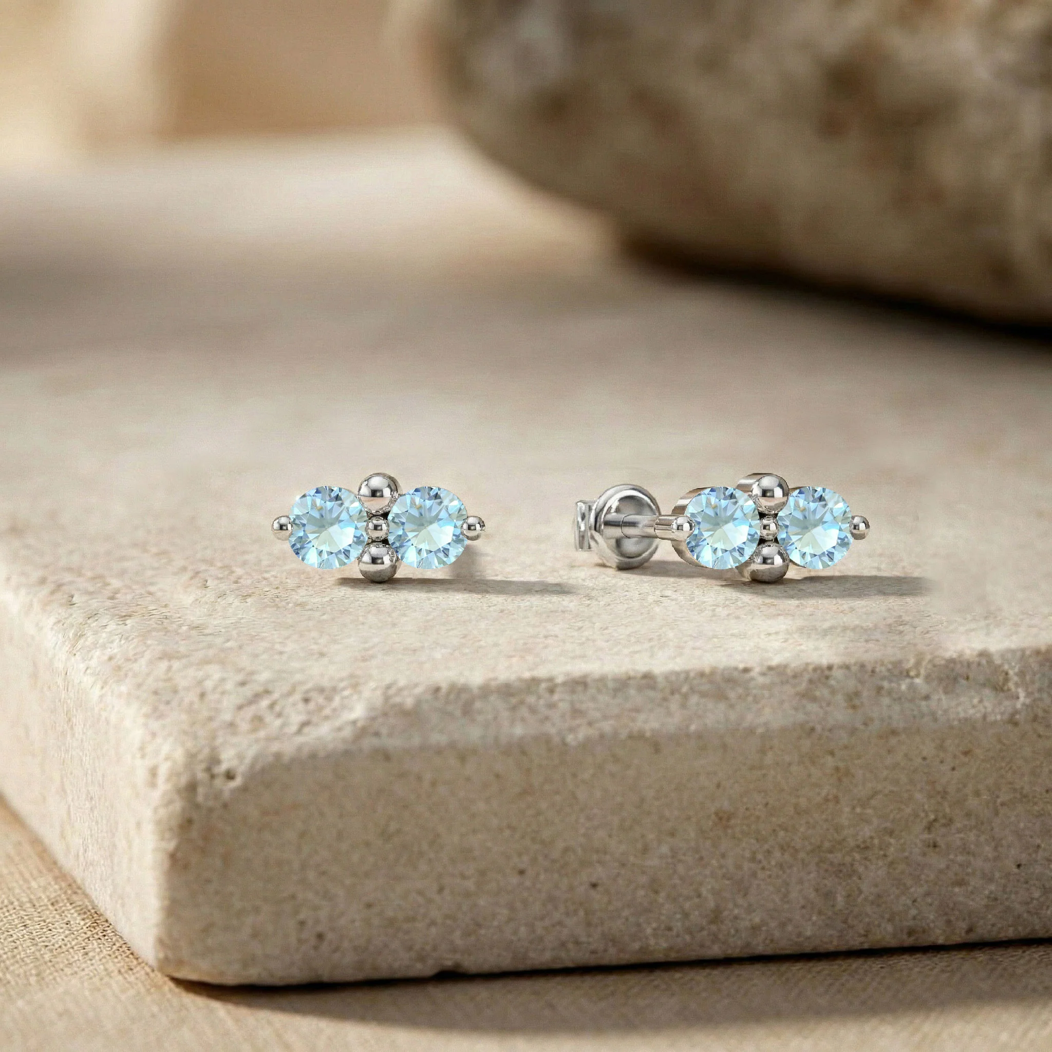 Aquamarine Round Stud Earrings in 925 Sterling Silver 3 MM 1.20ct - Image 6