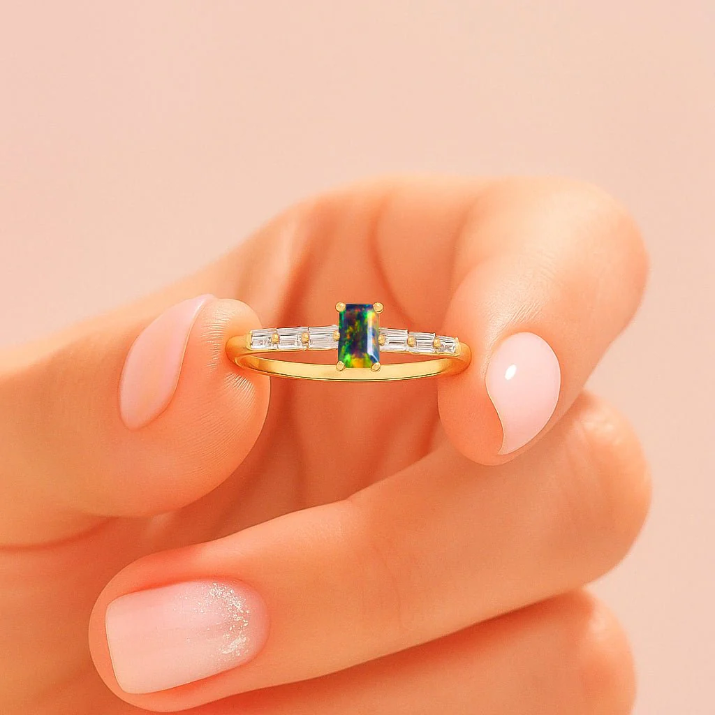 Baguette Black Opal Natural Designer Ring - Image 4
