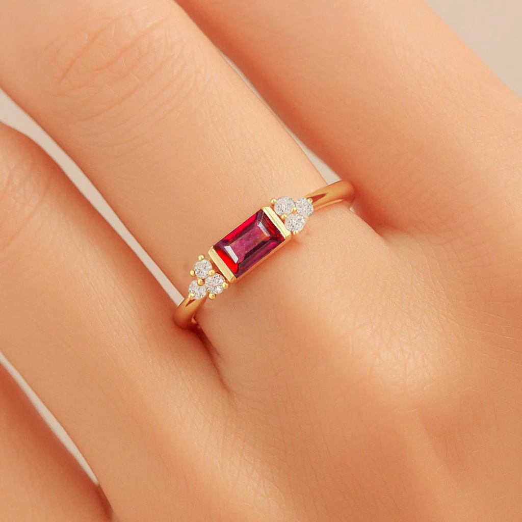 Baguette Ruby Designer Ring in Gold & Silver - Image 2