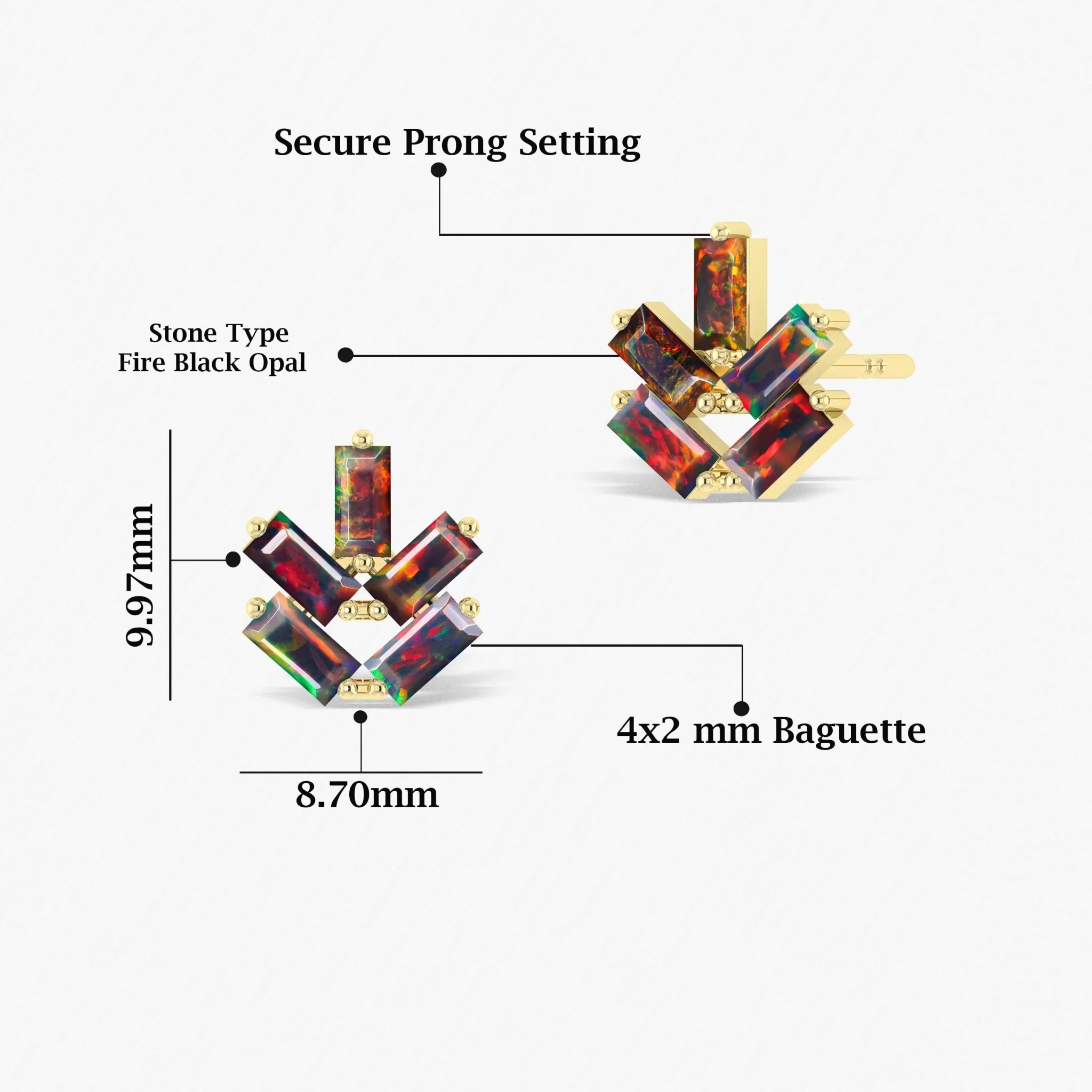 Baguette Shape Natural Black Opal Leaf Stud Earrings - Image 5