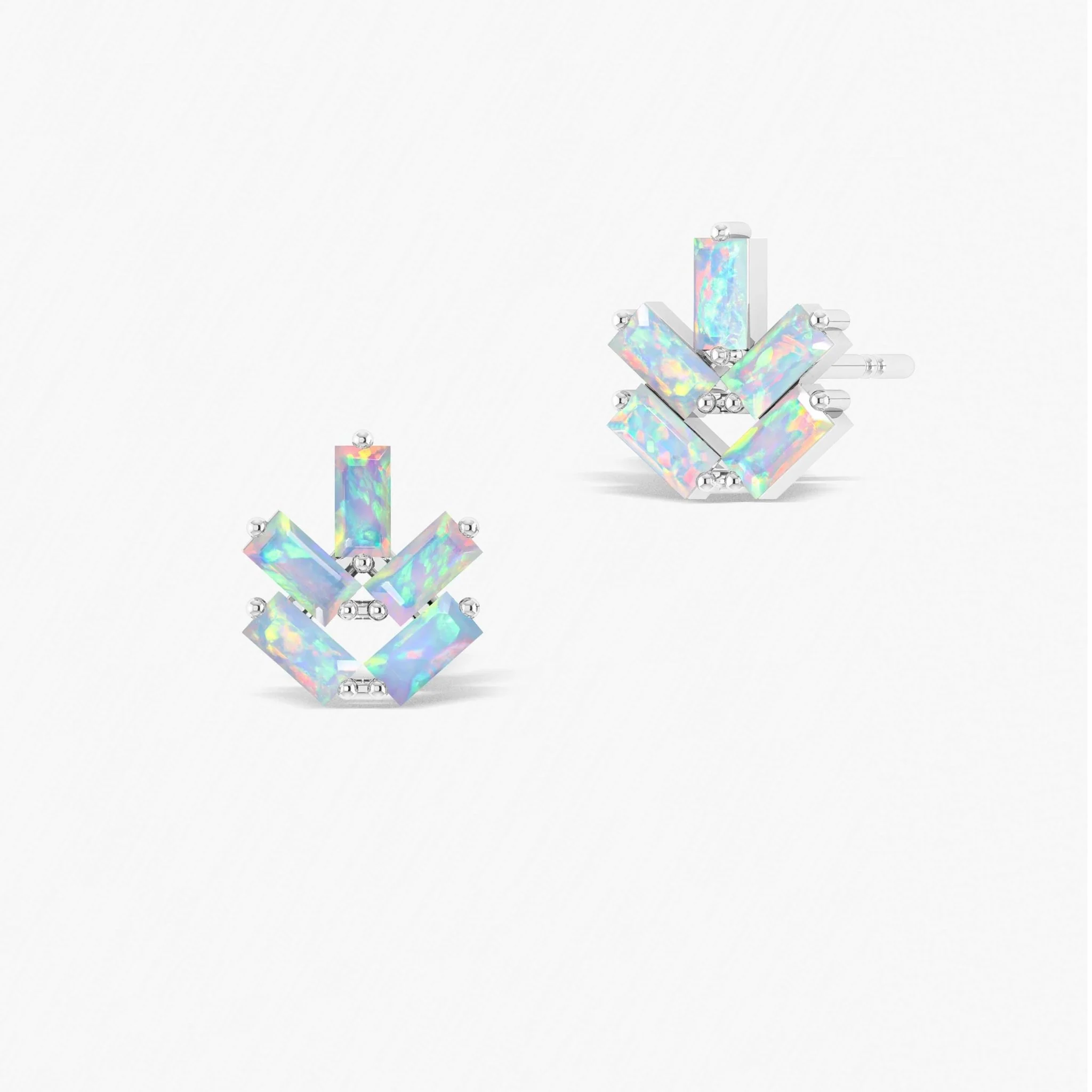 Baguette Shape Natural White Opal Leaf Stud Earrings - Image 4