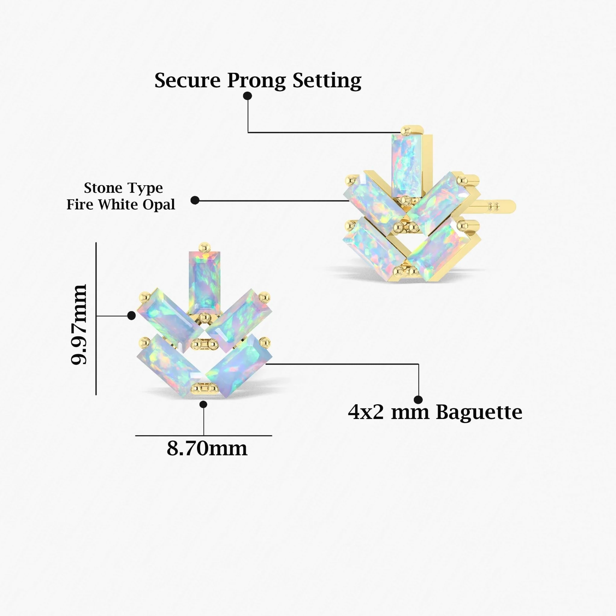 Baguette Shape Natural White Opal Leaf Stud Earrings - Image 5