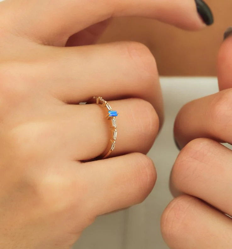 Baguette Shaped Blue Opal With Zircon Ring - Image 2