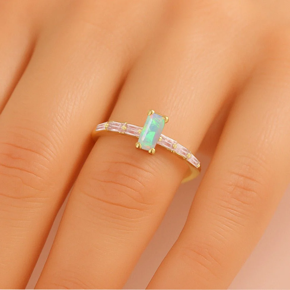 Baguette White Opal Ring - Sleek Designer Jewelry - Image 2