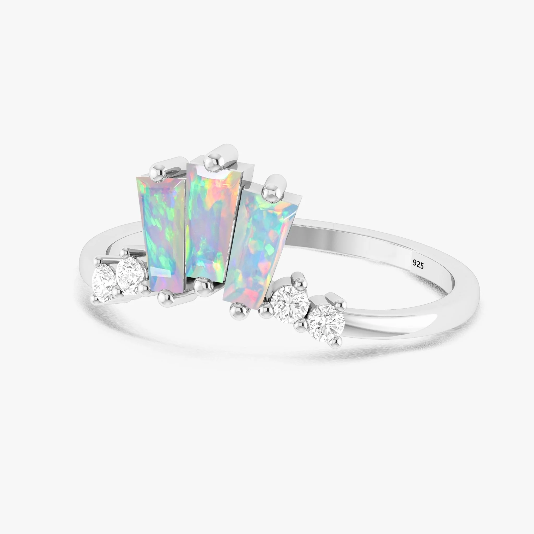 Baguette White Opal Ring with CZ - Image 7