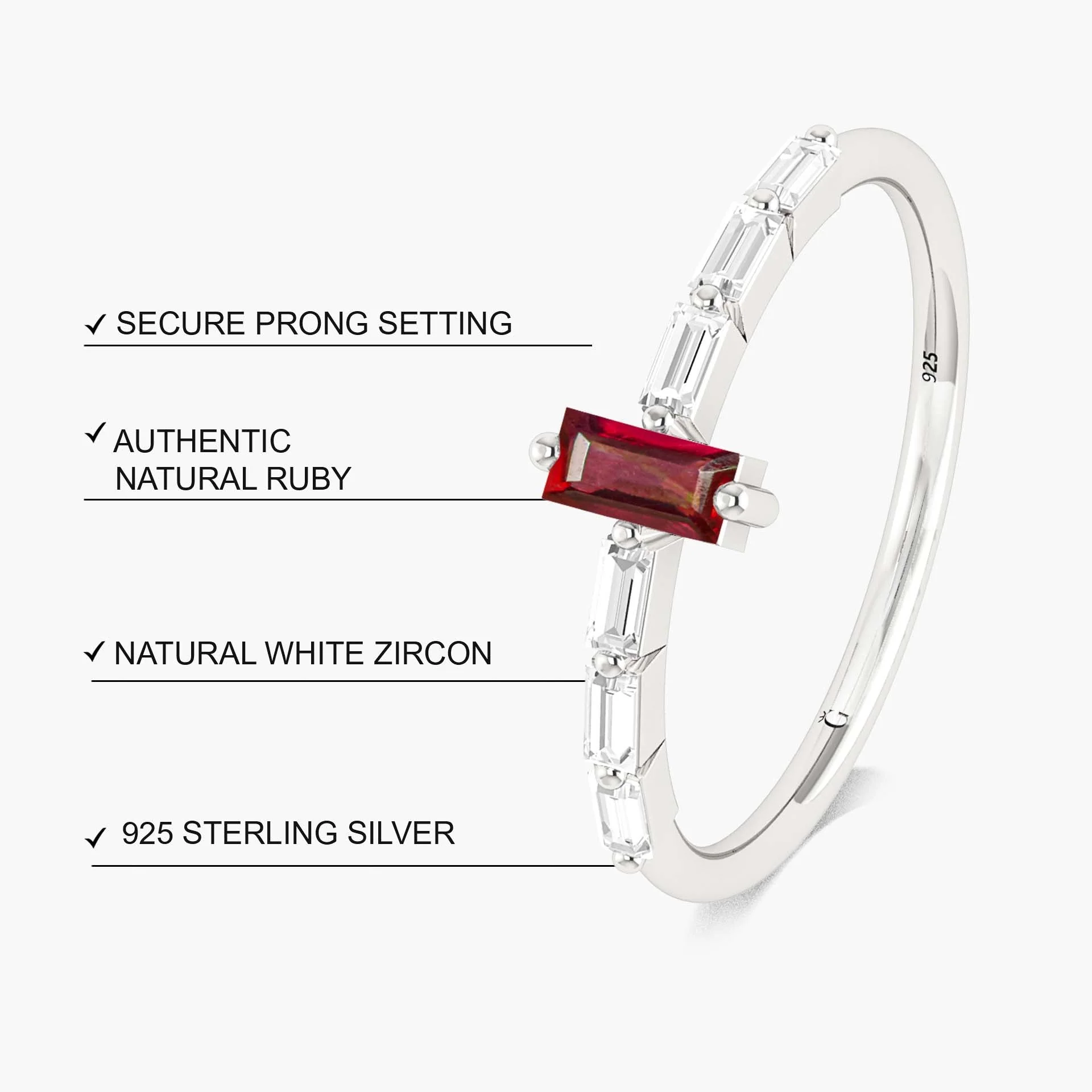 Baugette Cut Ruby and Zircons Ring - Image 7